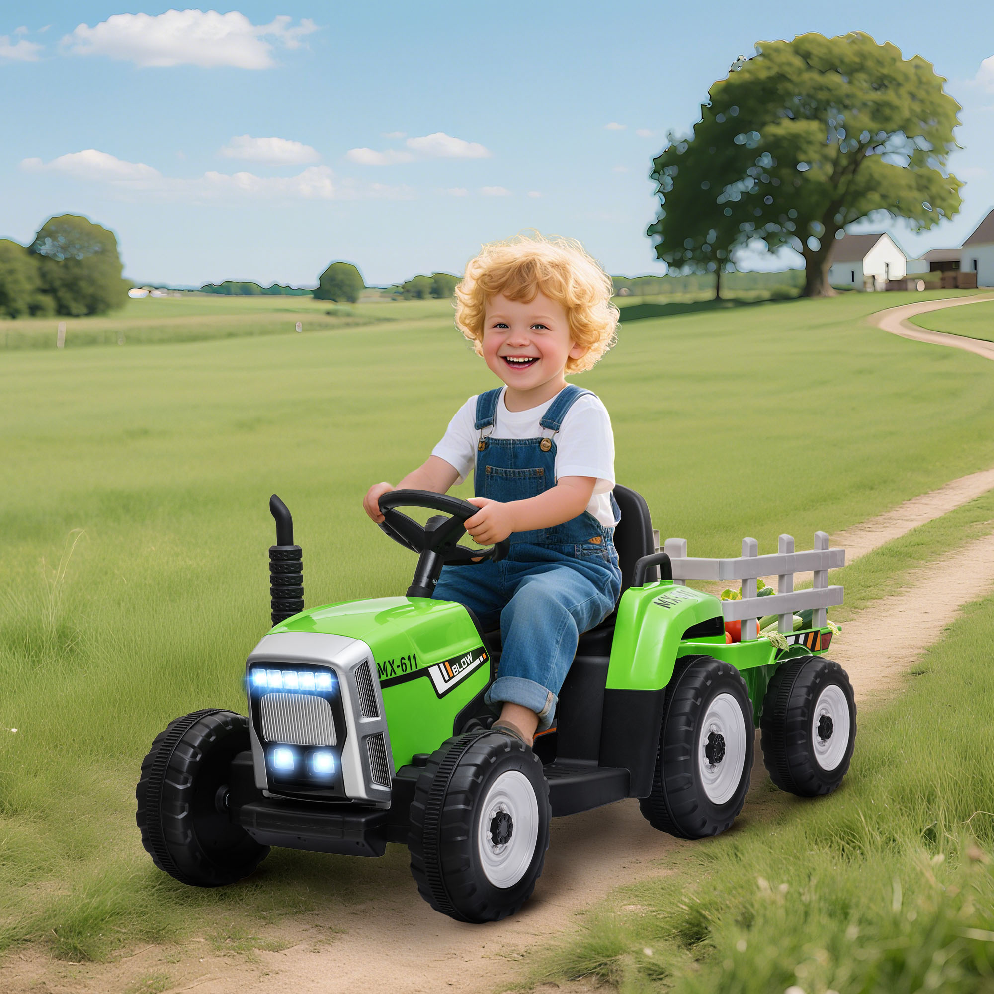 Elektrischen Kinderauto, Kinder-Traktor, inkl. Eltern-Fernbedienung, max. Geschwindigkeit von 6 km/h;, Grün + Schwarz