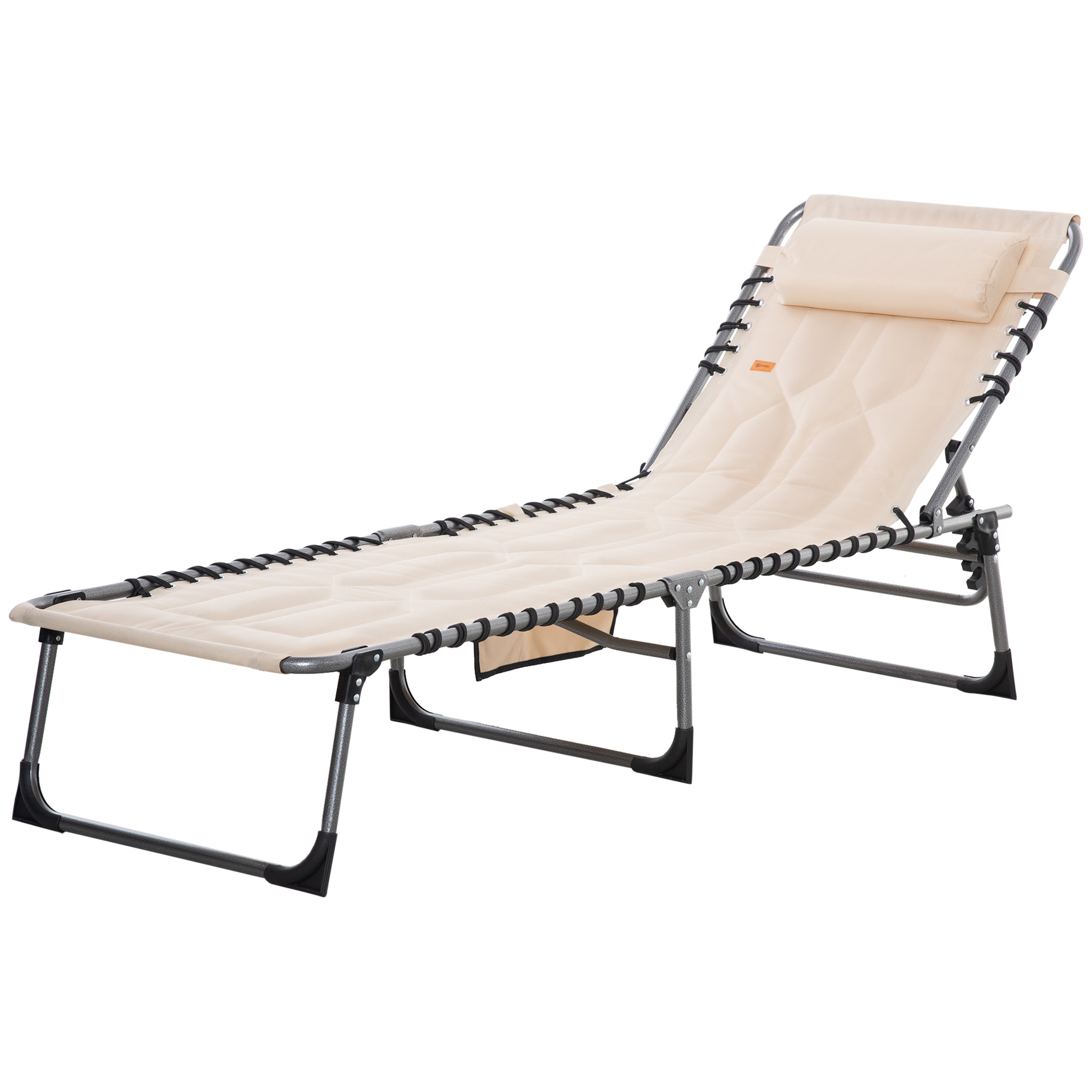 Sonnenliege, Faltbare Gartenliege, Klappliege mit Kissen, 5-stufige Rückenlehne, Oxfordstoff, 188 x 57 x 30 cm, Beige