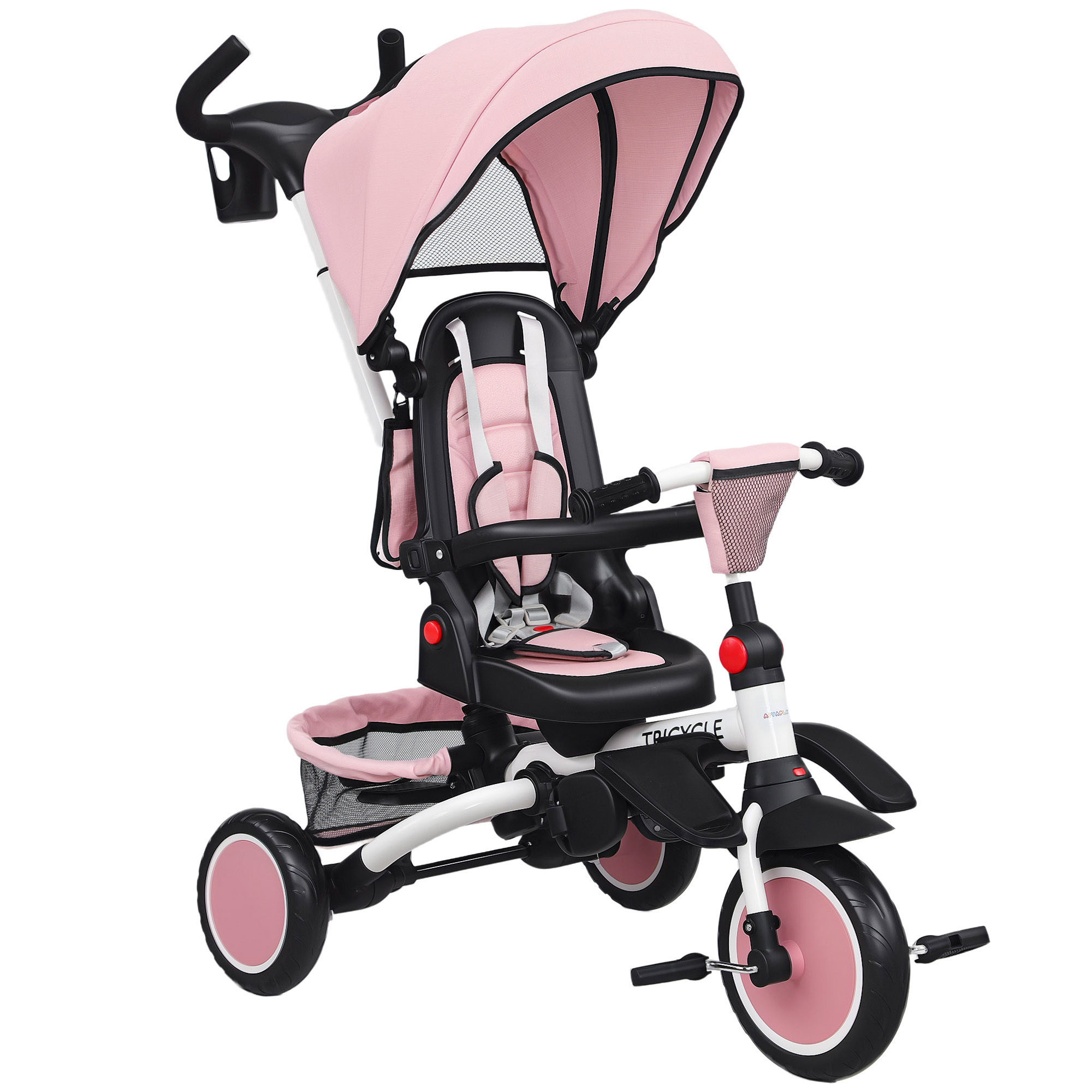 Kinderdreirad, 6-in-1 Buggy für Kleinkinder, mit Schiebegriff, verstellbarer Sitz, faltbares Design, Sicherheitsnetz