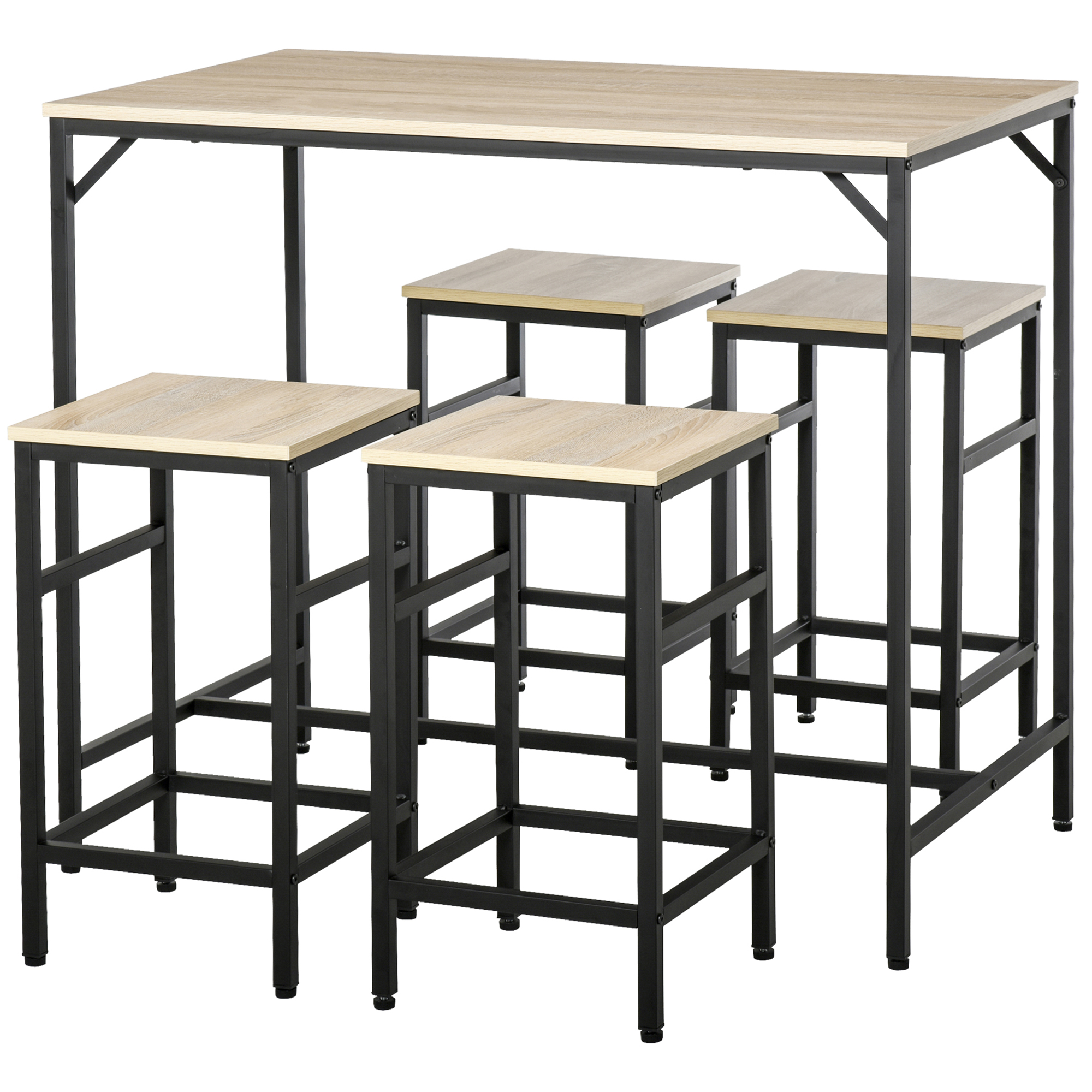 Bartisch-Set Stehtisch mit 4 Barhockern 5-teiliges Tischset Stahl Eiche Bartisch-Set Stehtisch mit 4 Barhockern 5-teiliges Tischset Stahl Eiche