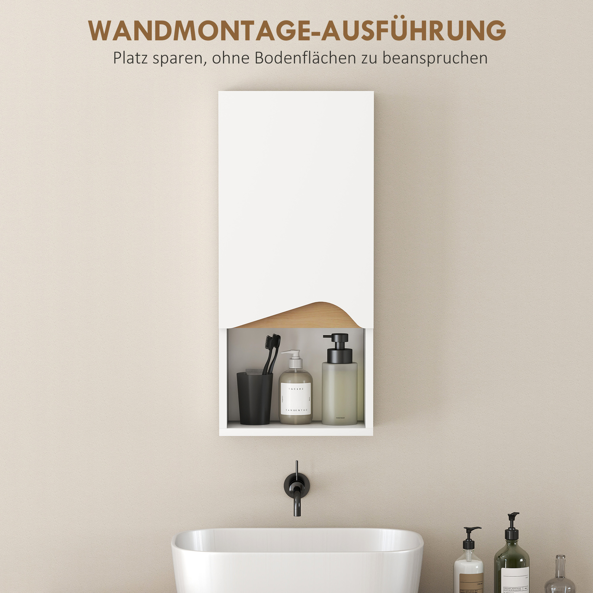 Badezimmerschrank Wandschrank mit Soft-Close-Tür und offenem Fach 30 x 17 x 67 cm Weiß
