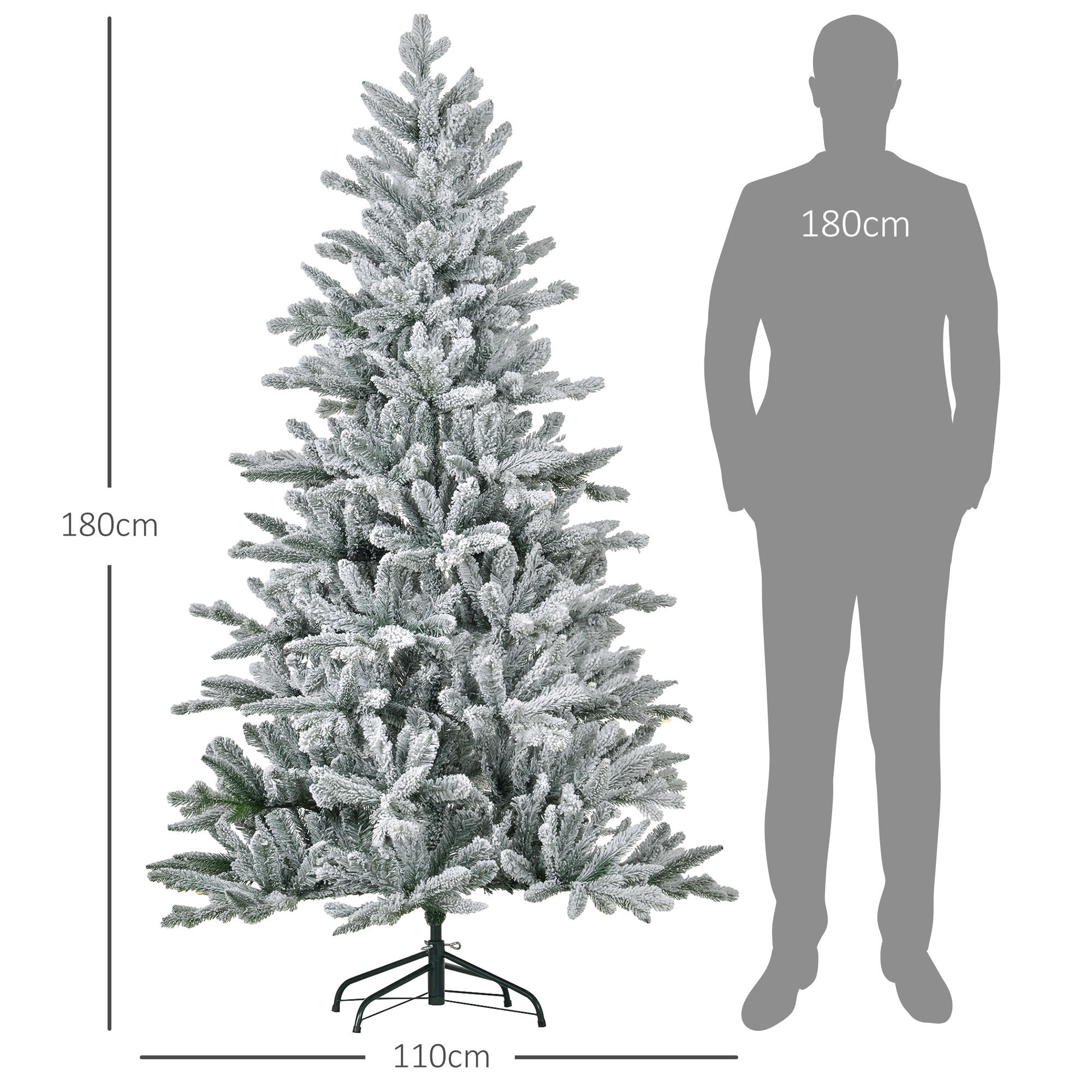 Weihnachtsbaum 180 cm, schneebedeckt, flammhemmend, Metallfuß, formbare Äste, Grün