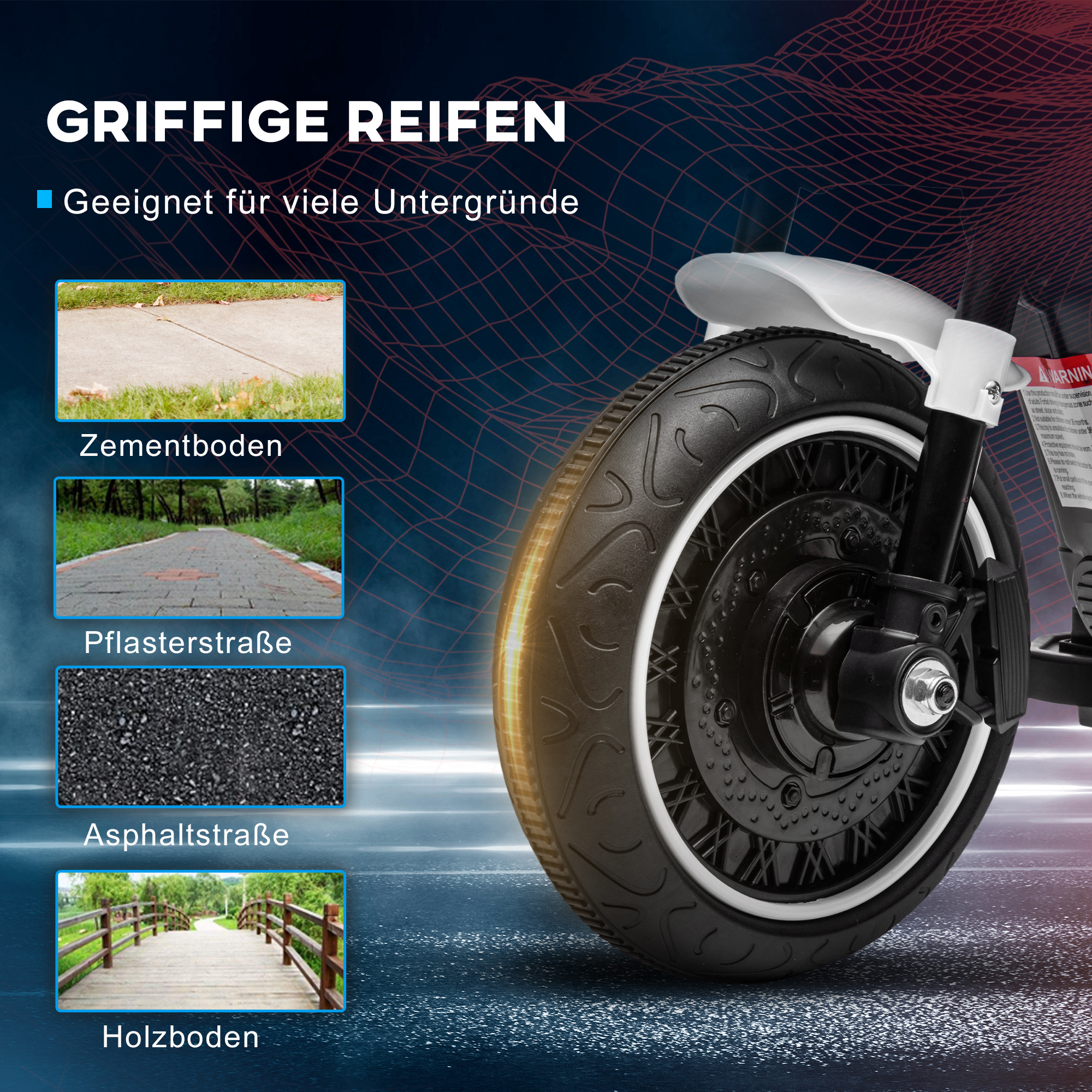 Elektro-Kindermotorrad, LED-Scheinwerfer, abnehmbare Stützräder, bequemer Sitz, Rot/Schwarz