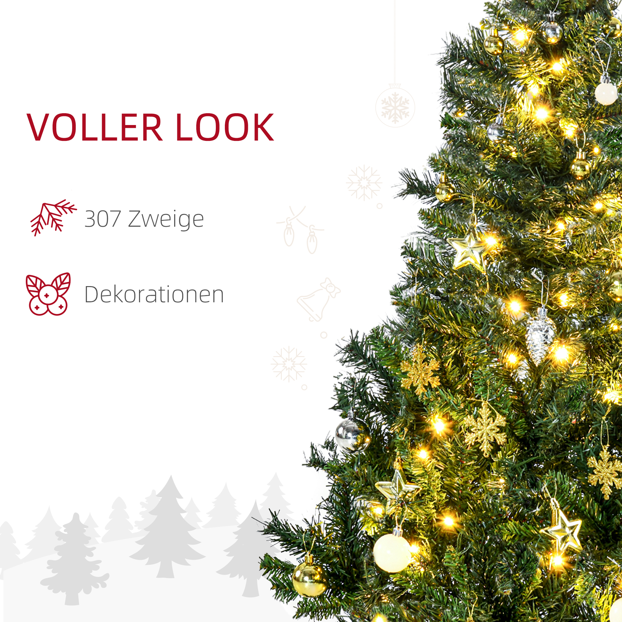 Weihnachtsbaum Christbaum Kunsttanne, 1,2m, LEDs, inkl. Stern, 75 cm x 75 cm x 120 cm, Grün