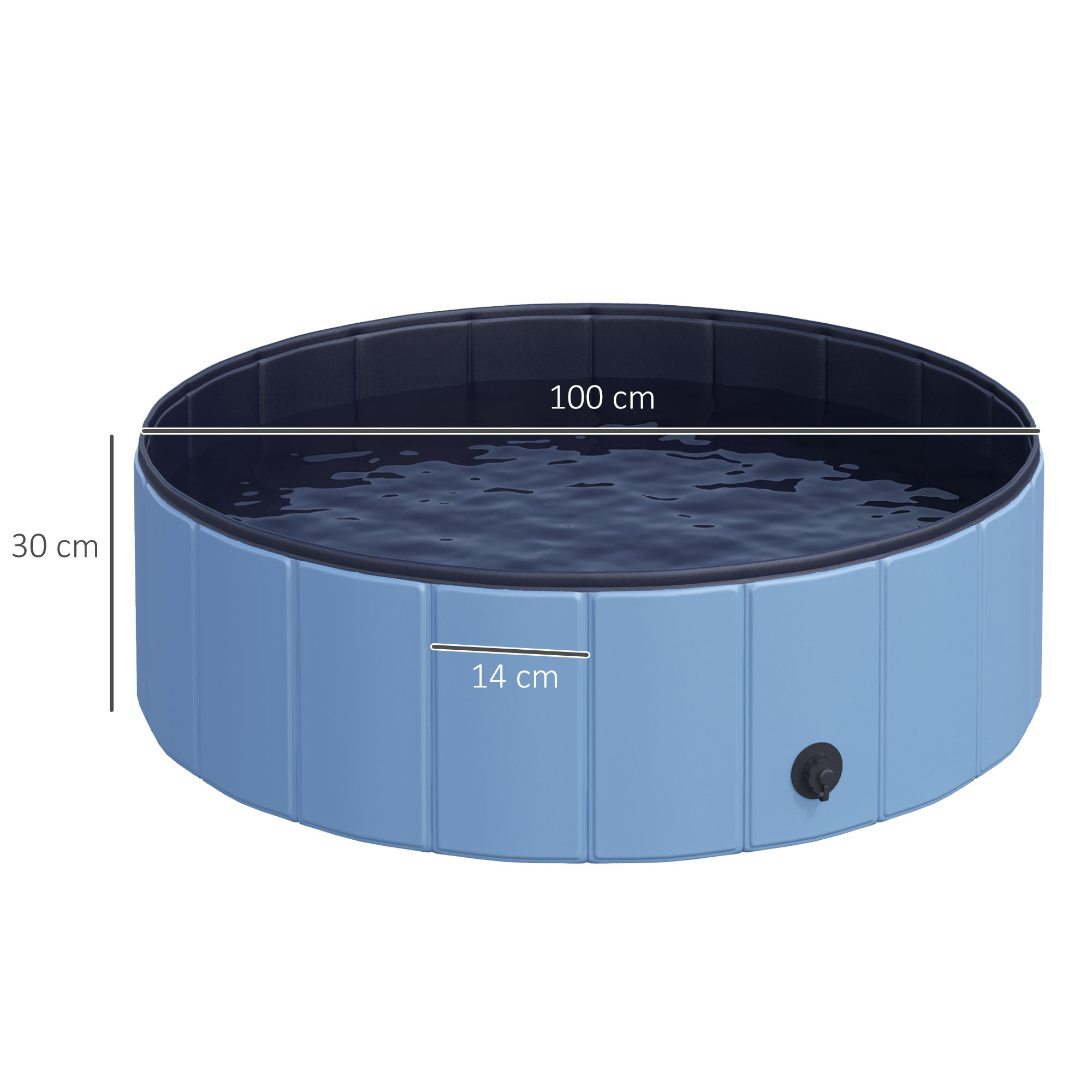 Hundebadewanne faltbar Badewanne Hundepool Plantschbecken Swimmingpool Wasserbecken für Hunde und Katzen Schwimmbecken Kunststoff+Holz Blau Ø100 x H30 cm