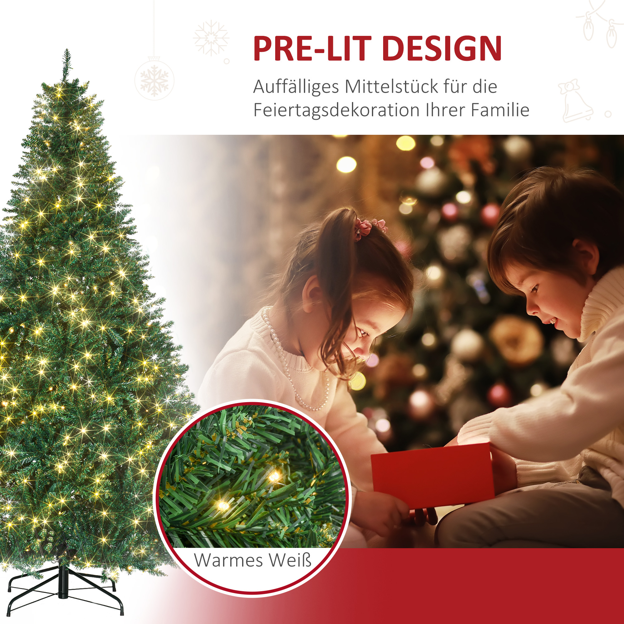 Weihnachtsbaum, 700 warmweiße LEDs, 2154 Zweige, flammhemmend, Kunststoff/Metall, 210 x 142 cm, Grün