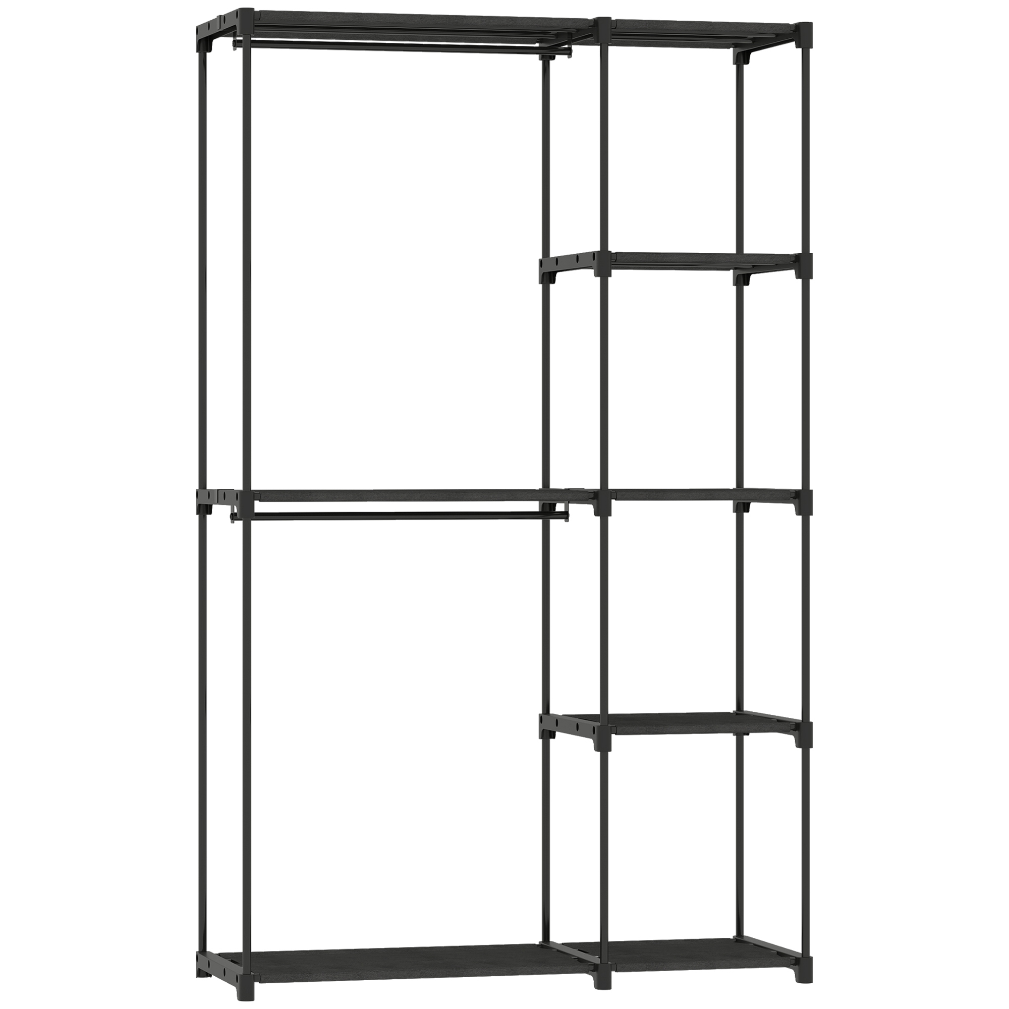 Stoffschrank Kleiderschrank mit Kleiderstange, Ablagen, für Schlafzimmer, Ankleidezimmer, 111 x 43 x 185 cm, Schwarz