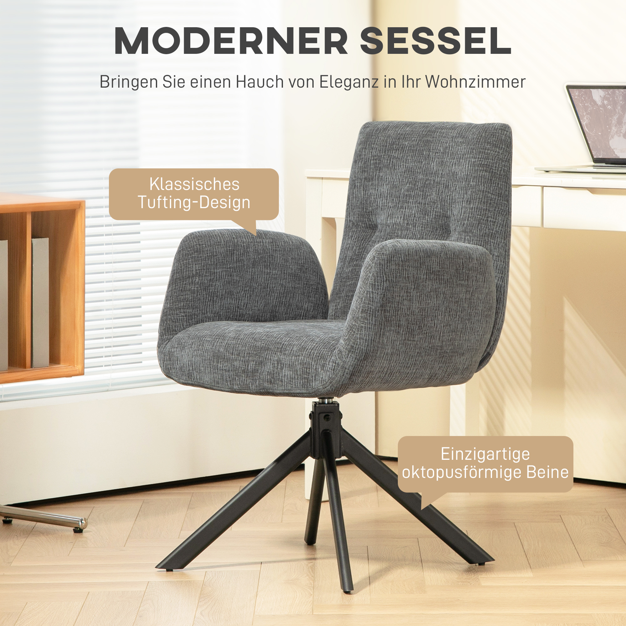 Polstersessel, Akzentsessel, modernes Design, drehbar, bis 120 kg, Dunkelgrau