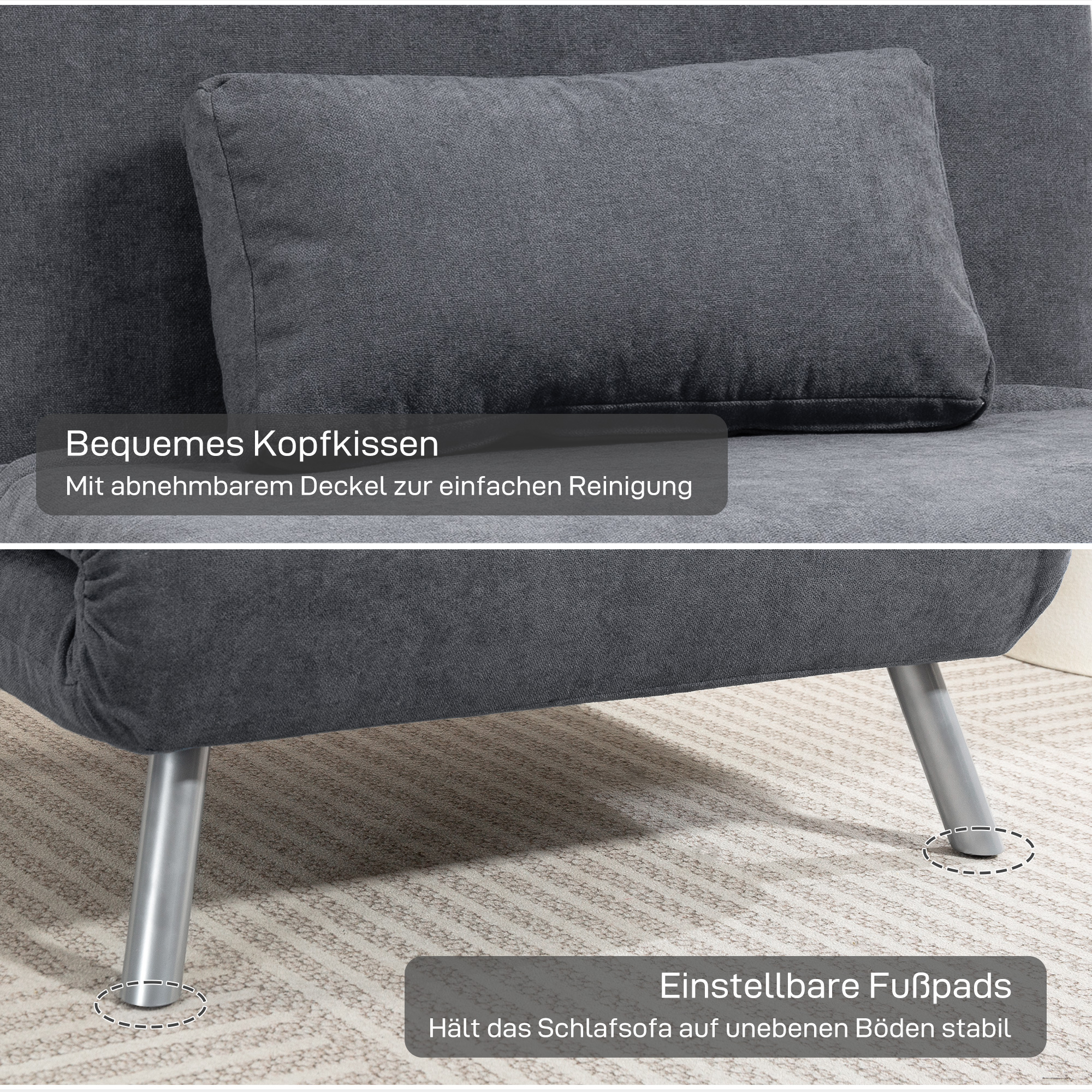 Polstersessel mit Bettfunktion, 3-in-1 Design, Schlafsessel, Gästebett, Stoffbezug, mit Kissen, Dunkelgrau