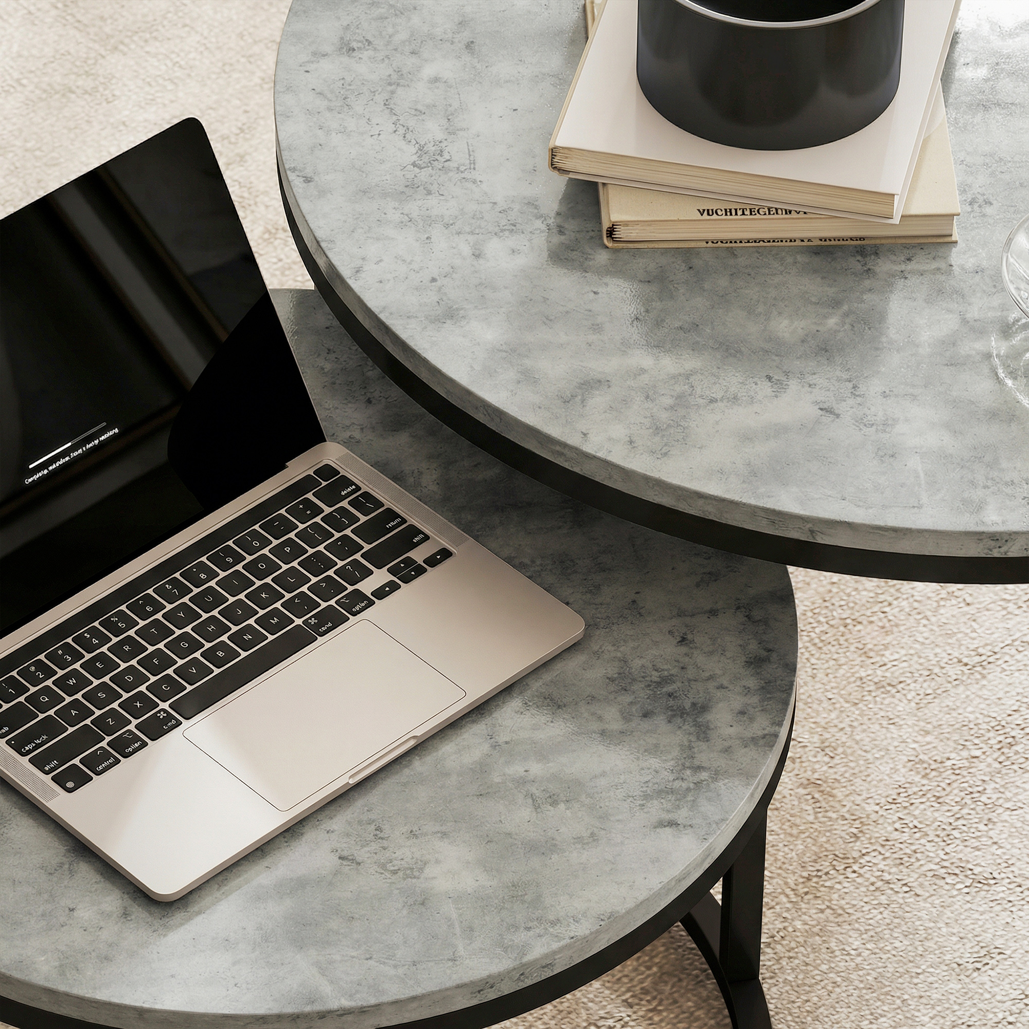 Modernes Kaffeetisch 2er-Set, Stapelbare Beistelltische mit Metallgestell für Wohnzimmer, Schlafzimmer, Büro, Grau