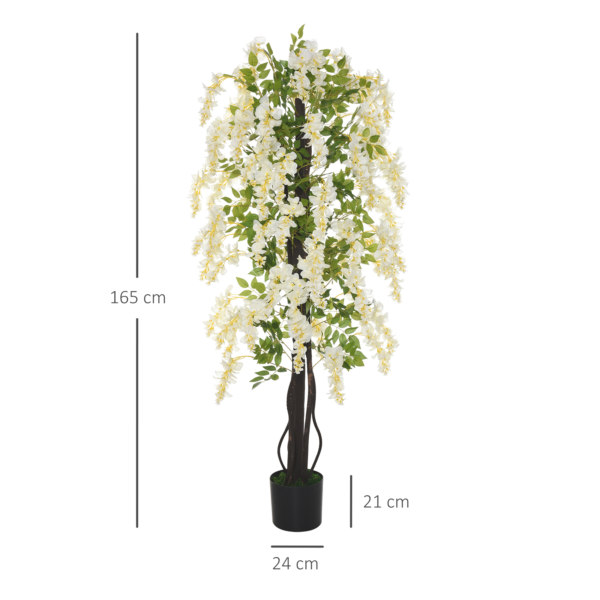 Künstliche Glyzinien groß 165cm Kunstpflanze, Plastik Künstliche Pflanzen Kunstblumen im Topf, Fake Plant wie echt für Büro Wohnzimmer Schlafzimmer Moderne Dekoration Geschenk