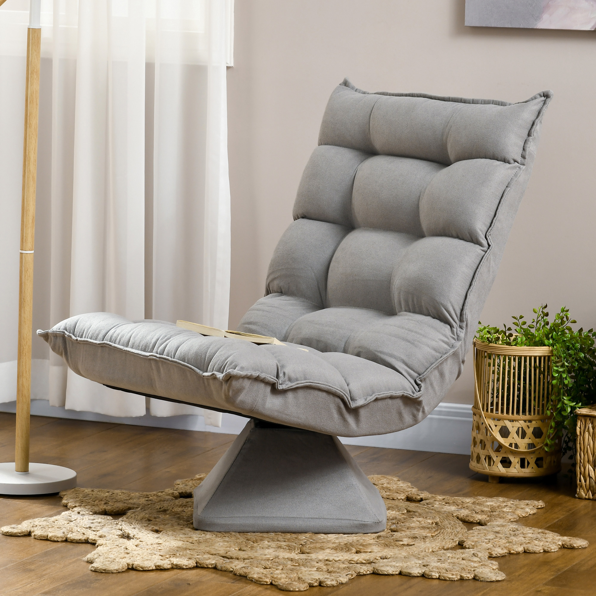 Relaxsessel Lesesessel, drehbar, Samtoptik, 62 cm x 70 cm x 95 cm, Hellgrau