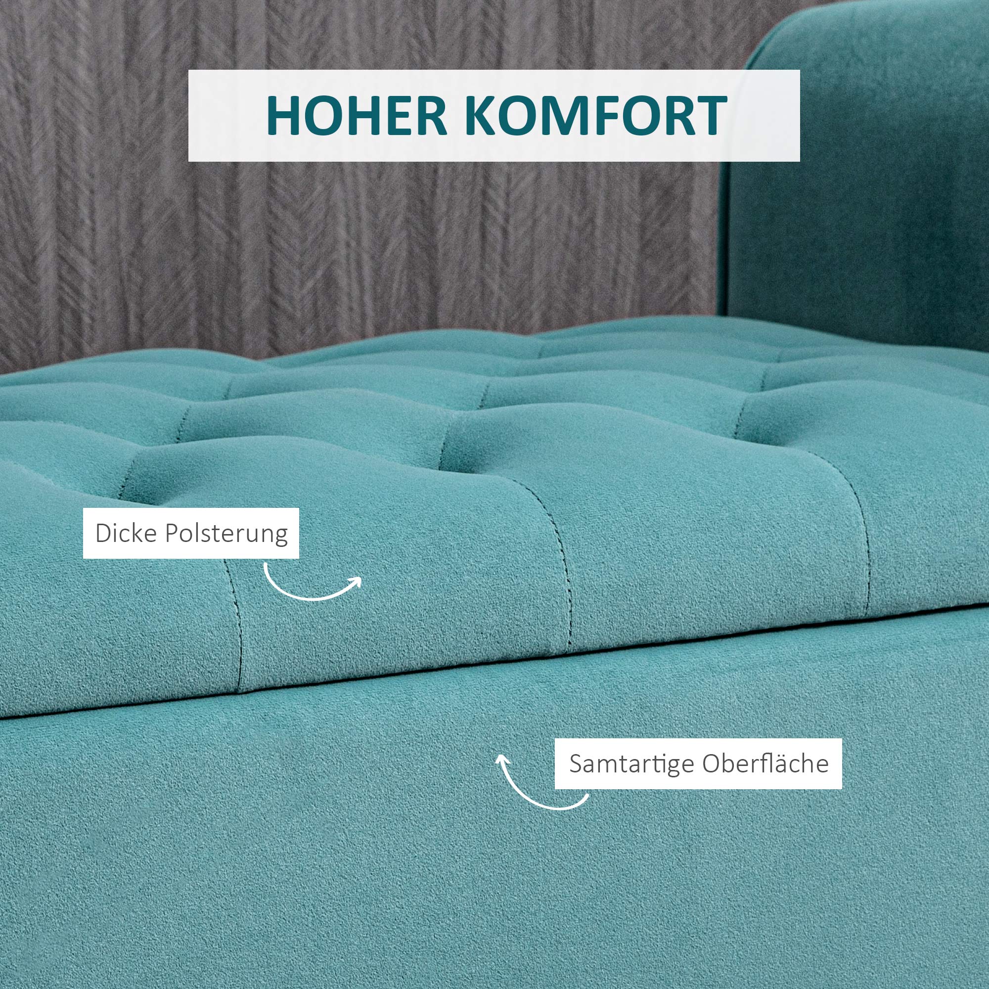 Sitzbank im Vintage-Design, Sitzbank mit Stauraum, Samtoptik, Grün