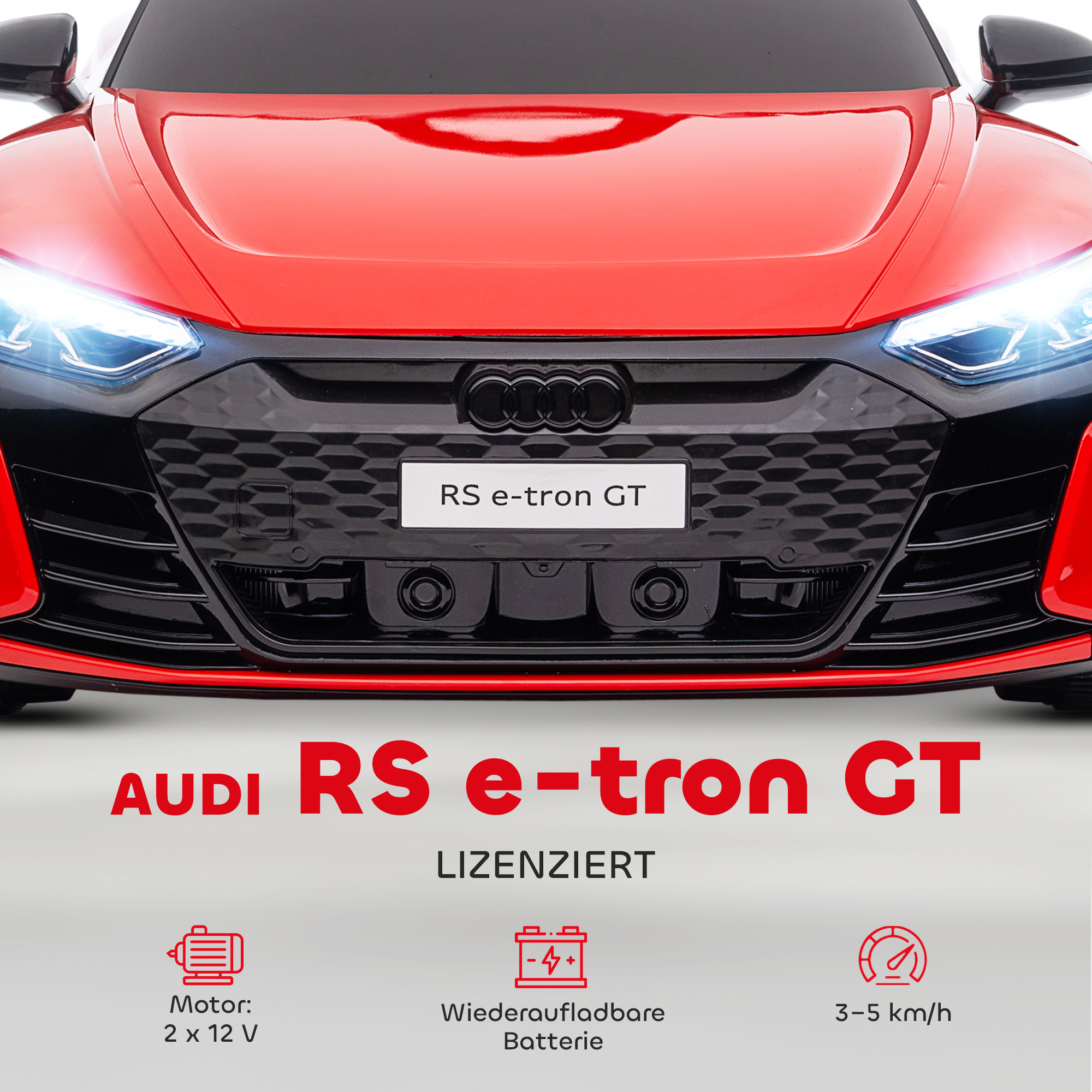 Kinderauto, Elektroauto, Audi-lizenziert, mit Sicherheitsgurt, Fernbedienung, Licht, rot+schwarz, 103 x 58 x 41cm