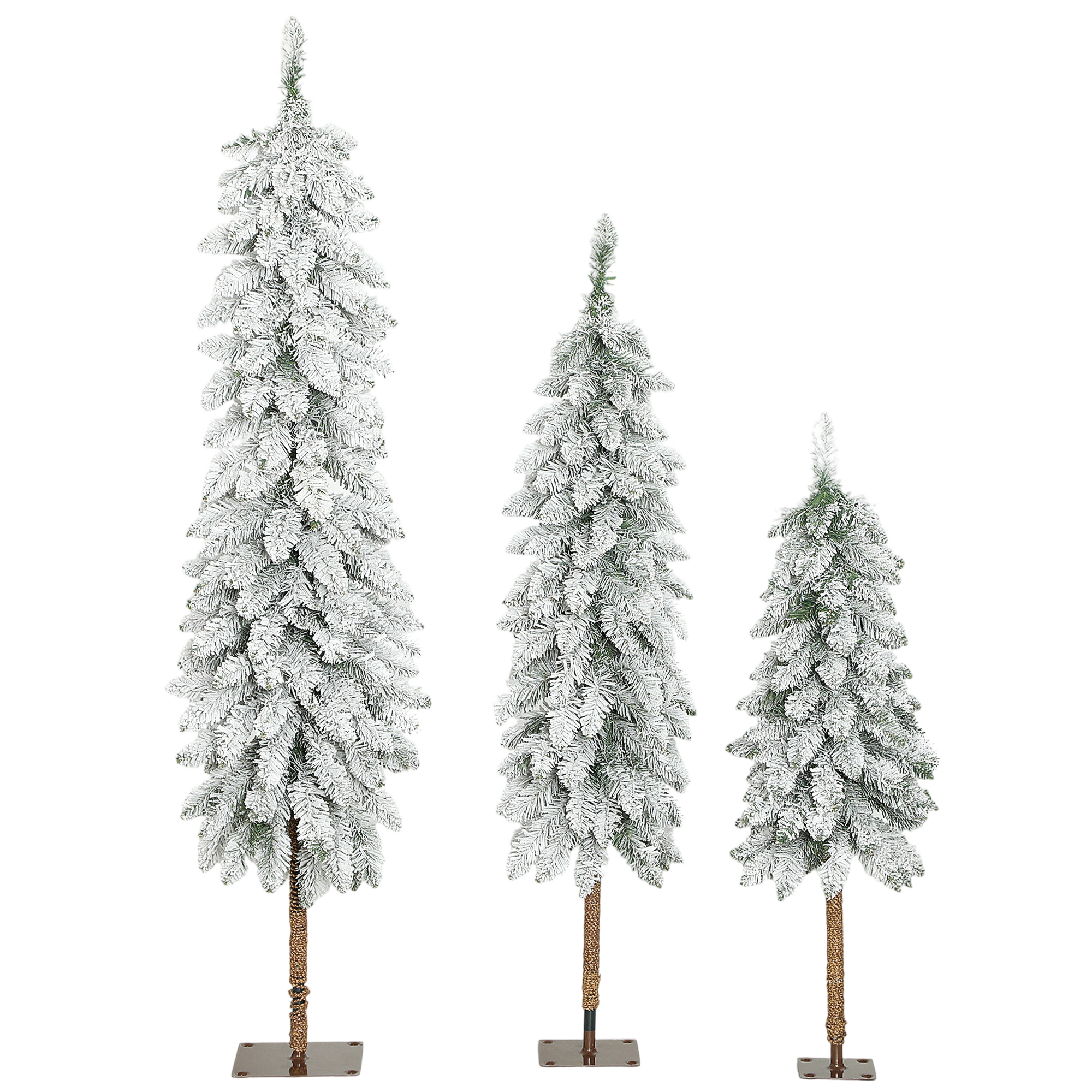 3er-Set schneebedeckte künstliche Tannenbäume, 3 Größen, Metallständer, flammenhemmend, Kunststoff, Grün+Weiß 3er-Set schneebedeckte künstliche Tannenbäume, 3 Größen, Metallständer, flammenhemmend, Kunststoff, Grün+Weiß