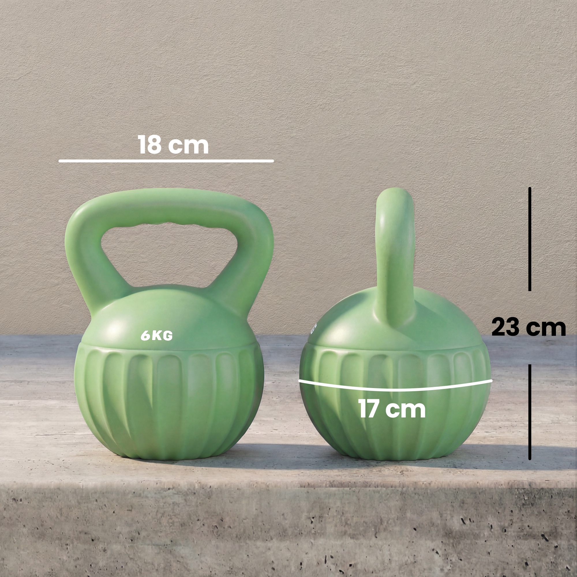 Kettlebell Kugelhantel 6 kg Gewicht-Hantel mit Sand befüllt für Anfänger Zuhause Krafttraining 17 x 17 x 23 cm Grün