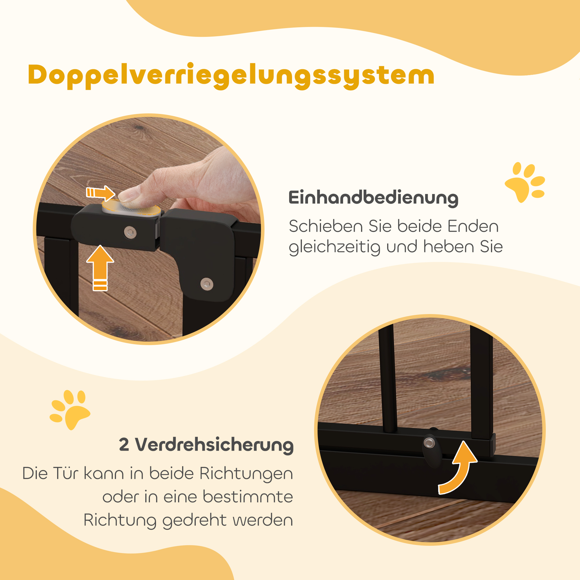 Hunde-Absperrgitter, Klemmmontage, verstellbare Länge, Stahl/ABS, 75-95 x 76cm, Schwarz