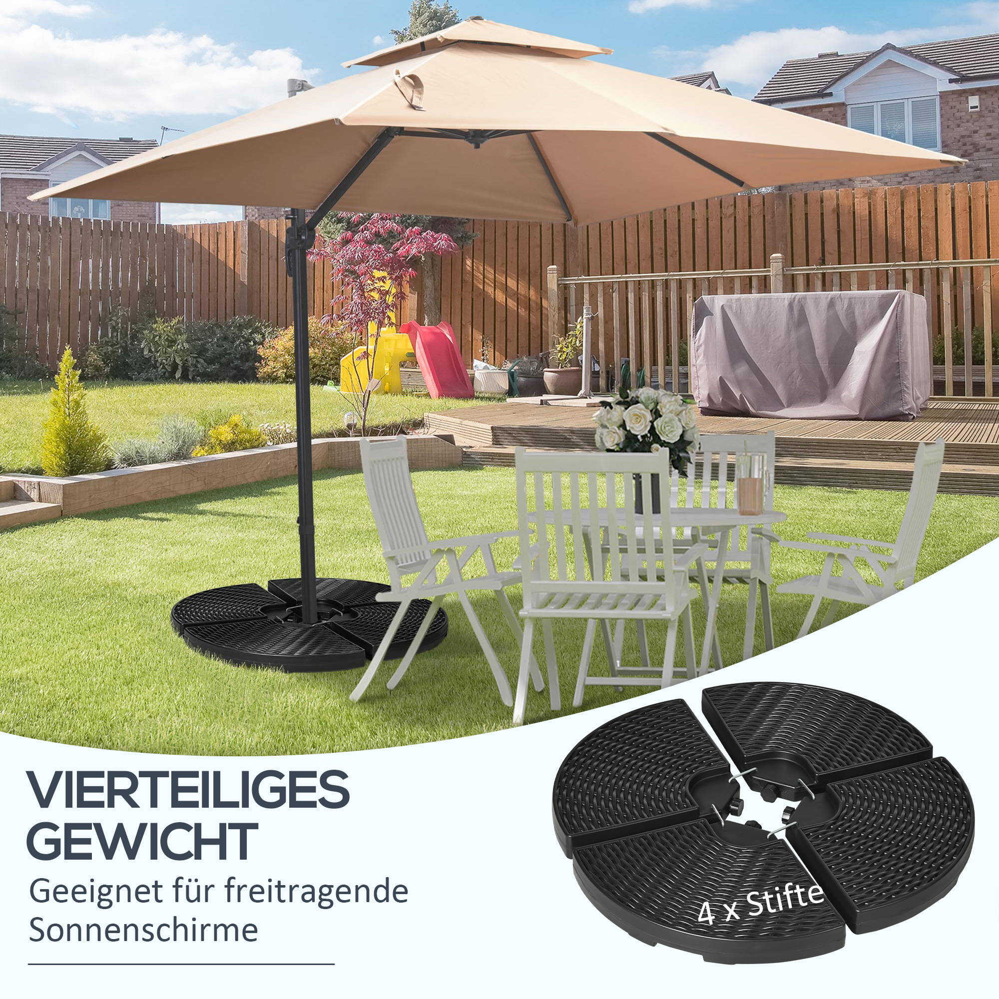 Sonnenschirmständer 4-teiliges Sonnenschirmständer, befüllbar, 100 x 100 x 8 cm, Schwarz