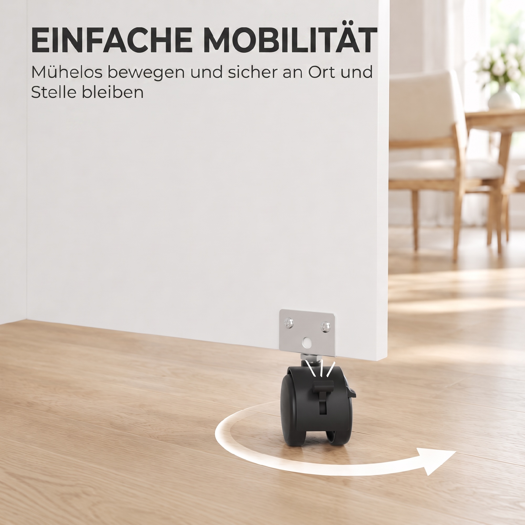 Klappbarer Esstisch, rollbarer Küchentisch mit Schubladen und Schrank, Weiß