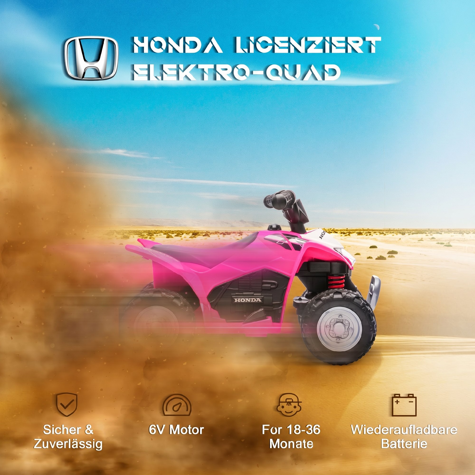 Elektro-Kinderquad, LED-Licht, Hupe, breite Reifen, bequemer Sitz, rutschfeste Griffe, Rosa