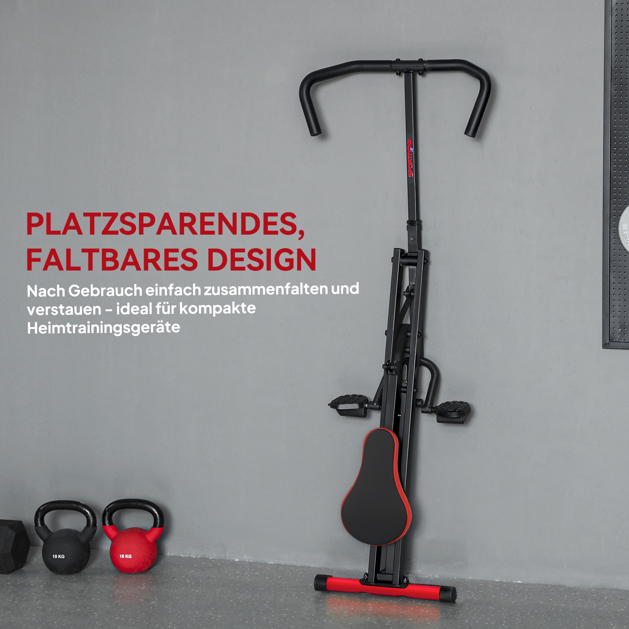 Trainingsmaschine, verstellbar, Metallrohre, Pedale, klappbar, Rot