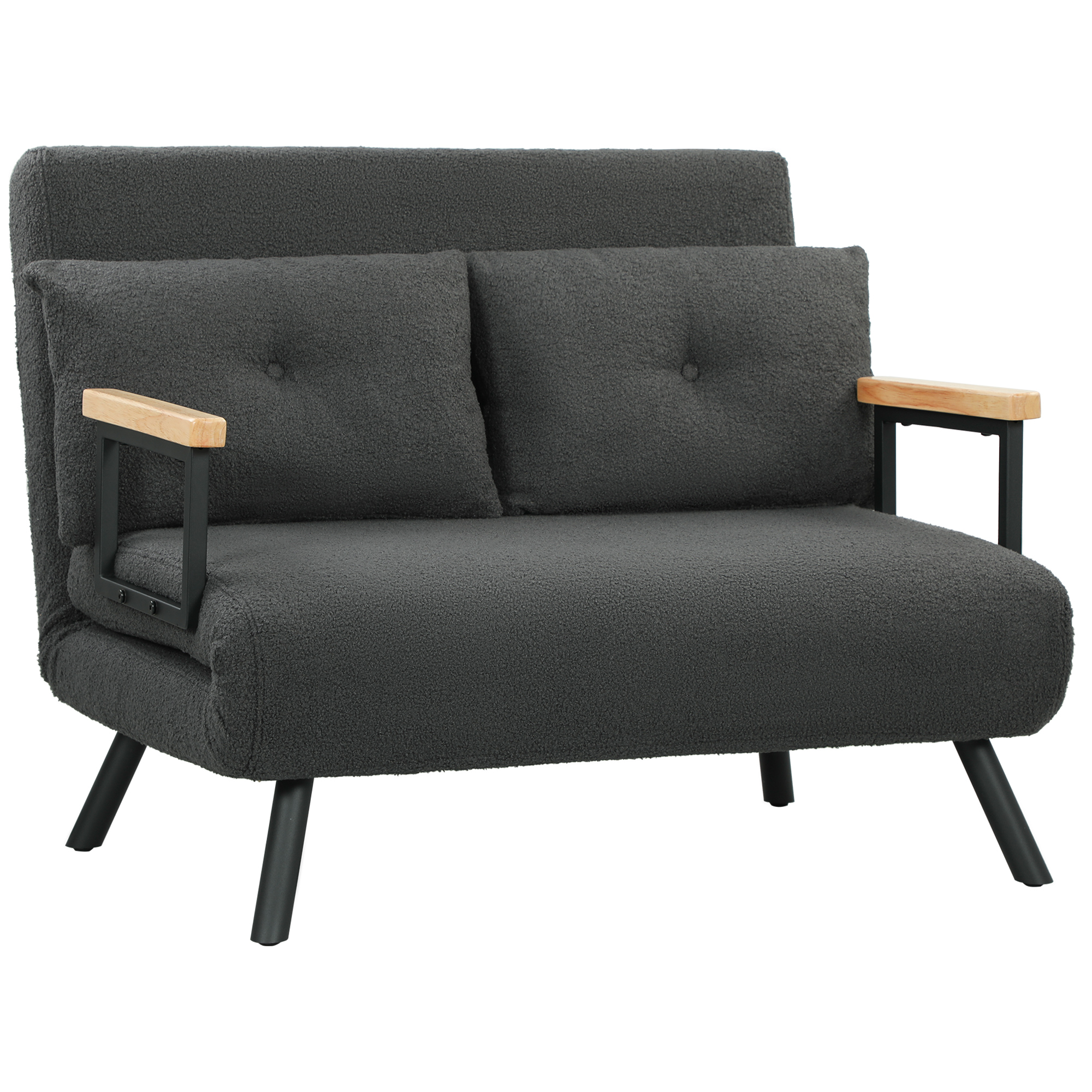 Schlafsofa 2er-Sofa mit Schlaffunktion, inkl. 2 Kissen, Sherpa-Optik, Natur + Dunkelgrau + Schwarz