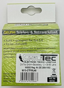DELPHI RJ45 Dose für ISDN & Cat.5 / inkl. Rahmen, UP, weiß