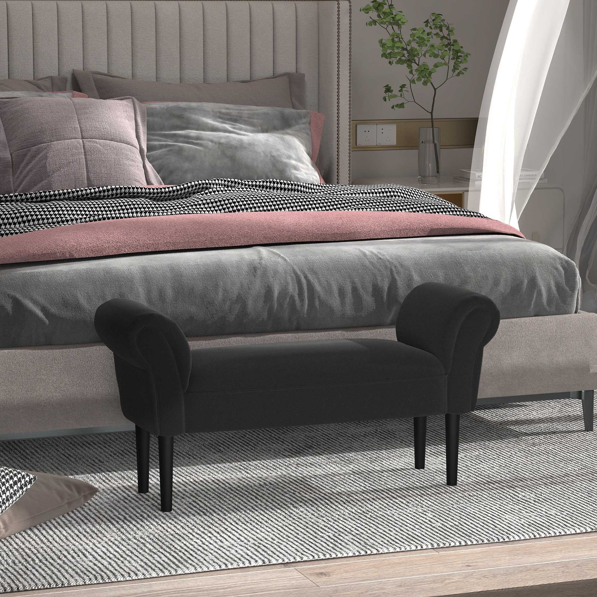 Sitzbank, Bettbank, zeitloses Design, weiche Polsterung, bis 130 kg, schwarz, 102 x 36 x 51 cm