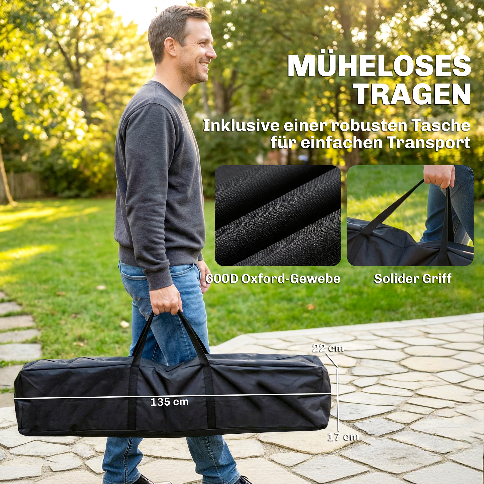 Hängemattengestell für Hängematte verstellbar klappbar tragbar Hängemattenständer mit Tragetasche 290x78x100 cm Schwarz