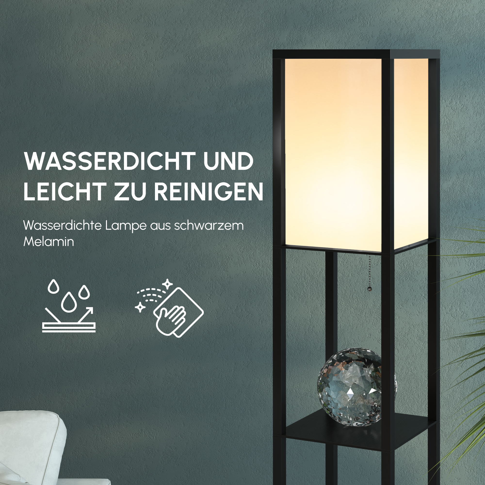 Stehlampe mit Regalen, Stehleuchte, Holz, 26 x 26 x 160 cm, für Wohn-/Schlafzimmer (Ohne Glühbirne)