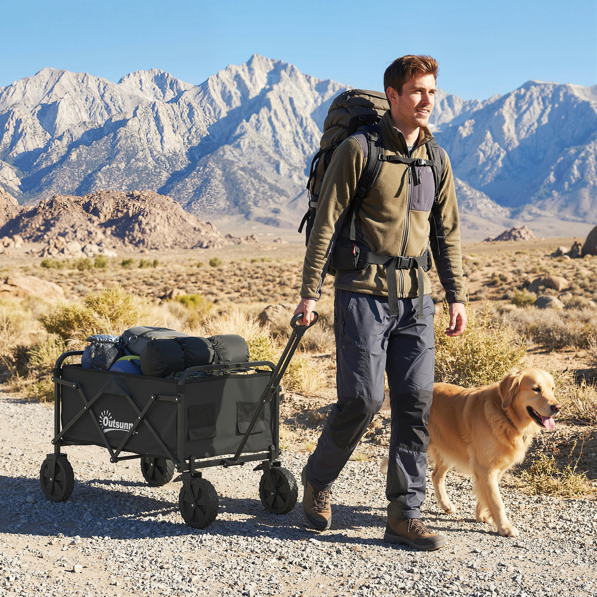 Bollerwagen faltbarer Handwagen Gartenwagen Transportwagen mit Griff Verstellbarer Griffhöhe Getränkehalter Schwarz