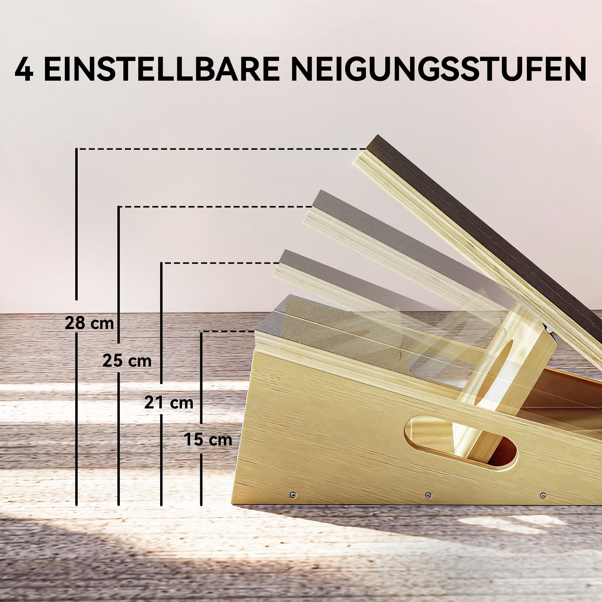 Schrägbrett für Entlastungs-Übungen, 4 verstellbare Winkel, rutschfest, Holz