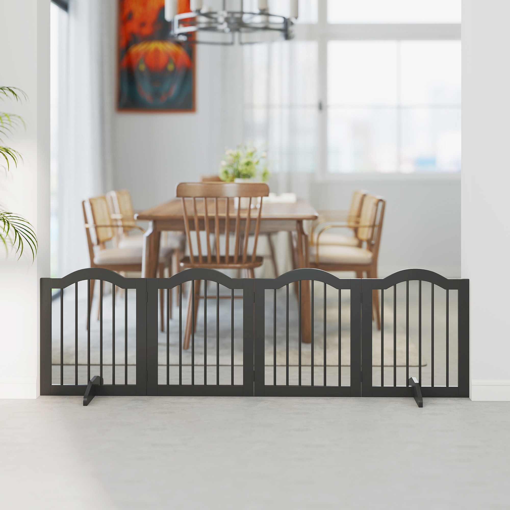 Absperrgitter Hund Freistehendes Schutzgitter mit Füßen, Klappbar Hundegitter, 4 Paneelen, 208 x 29,5 x 61 cm, Schwarz