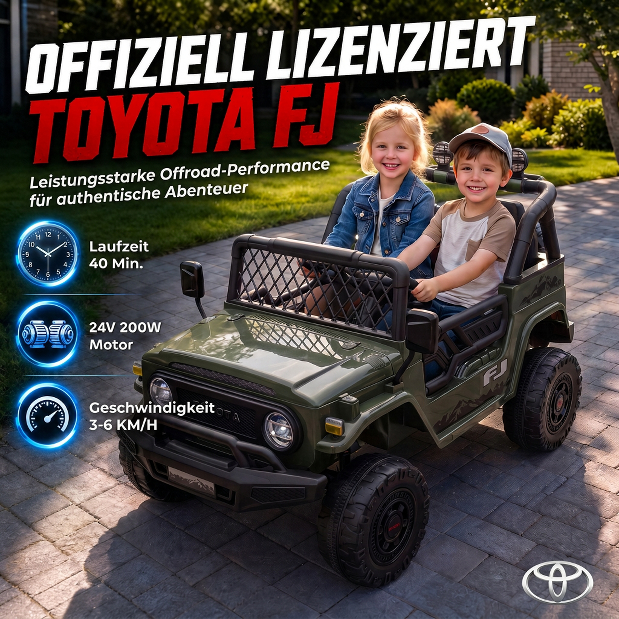 Kinder Elektroauto TOYOTA FJ 24V Elektroauto für Kinder mit Fernbedienung 200W Motor Lithium-Akku 2-Sitzer für 3-8