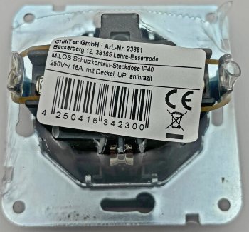 MILOS Schutzkontakt-Steckdose IP40 / 250V~/ 16A, mit Deckel, UP, anthrazit
