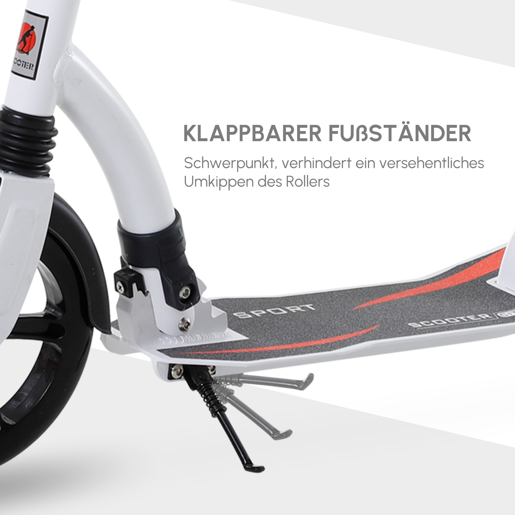 Kinderscooter, Kickscooter mit Stoßdämpfung, Tretroller, Klappbar und Höheverstellbar, ab 14 Jahren, Aluminium, Weiß, 92,5 x 37,5 x 82-97 cm