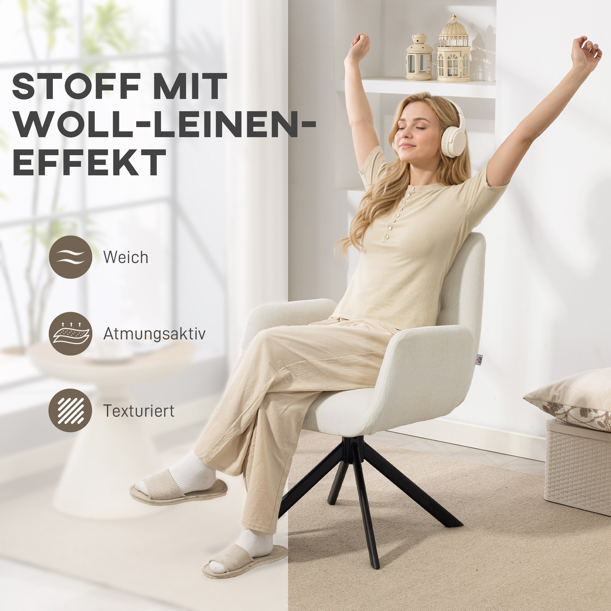 Polstersessel, Akzentsessel, modernes Design, drehbar, bis 120 kg, Cremeweiß