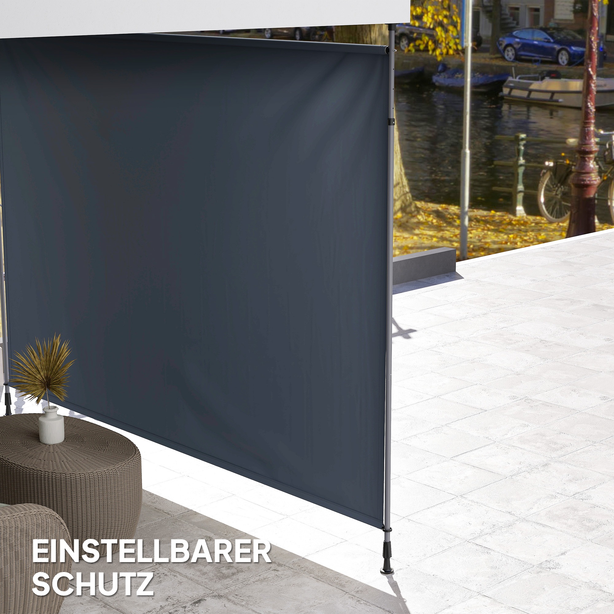 Klemmmarkise mit Handkurbel höhenverstellbar Gelenkarmmarkise Markise ohne Bohren 350 cm breit Dunkelgrau
