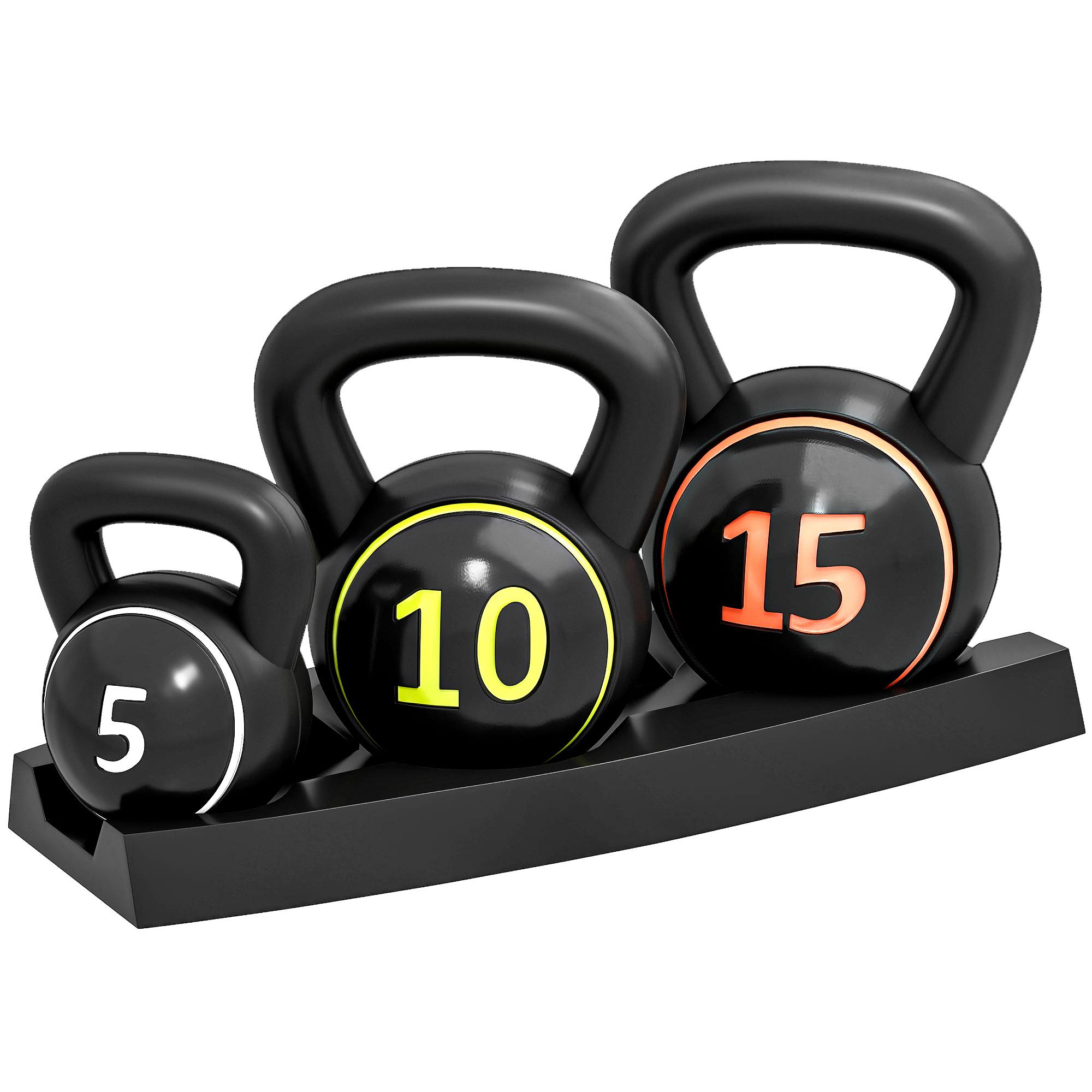 Kettlebell Set, 3 Kugelhanteln 2,2kg/4,5kg/6,8kg, Kunststoffhülle, Schwarz Kettlebell Set, 3 Kugelhanteln 2,2kg/4,5kg/6,8kg, Kunststoffhülle, Schwarz