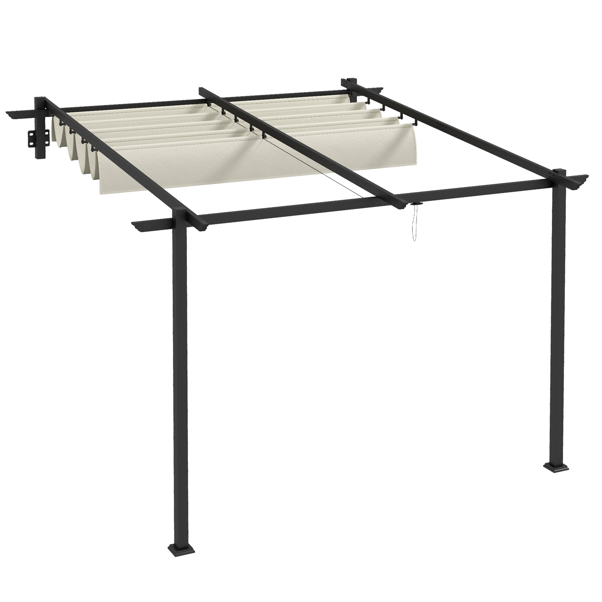 Gartenpavillon 3 x 3m, einziehbares Dach, Wandmontage, Metallrahmen, Cremeweiß Gartenpavillon 3 x 3m, einziehbares Dach, Wandmontage, Metallrahmen, Cremeweiß