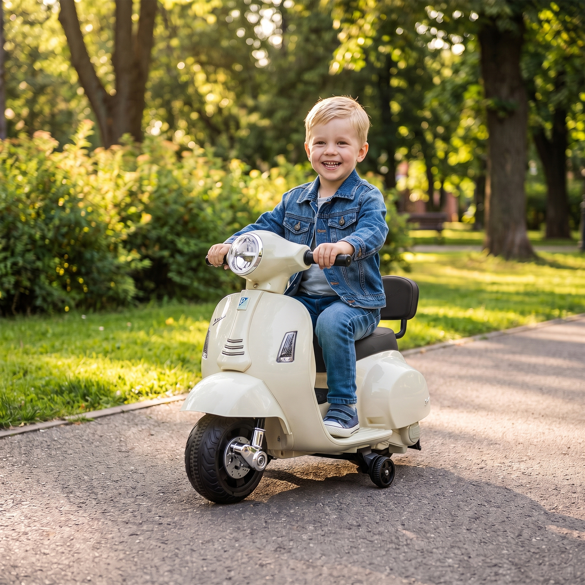 Elektro Motorrad Kinder Mini Vespa GTS 6V Elektromotorrad mit Lithium-Akku Ergonomischer Sitz Rückenlehne 1,5-3 Jahren