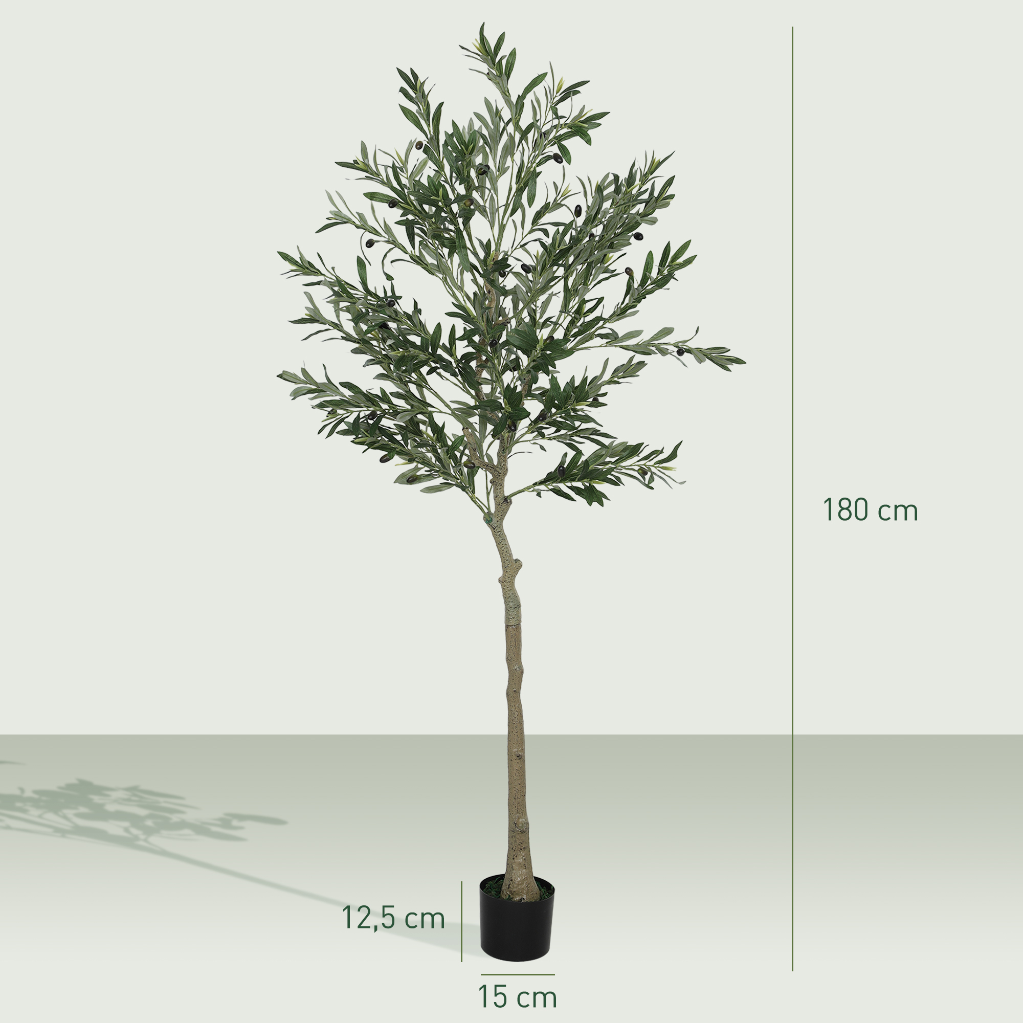 Kunstpflanze, künstlicher Olivenbaum, 180 cm, 900 Blätter, 40 Oliven, stabiler Blumentopf, Dekorationspflanze, Grün