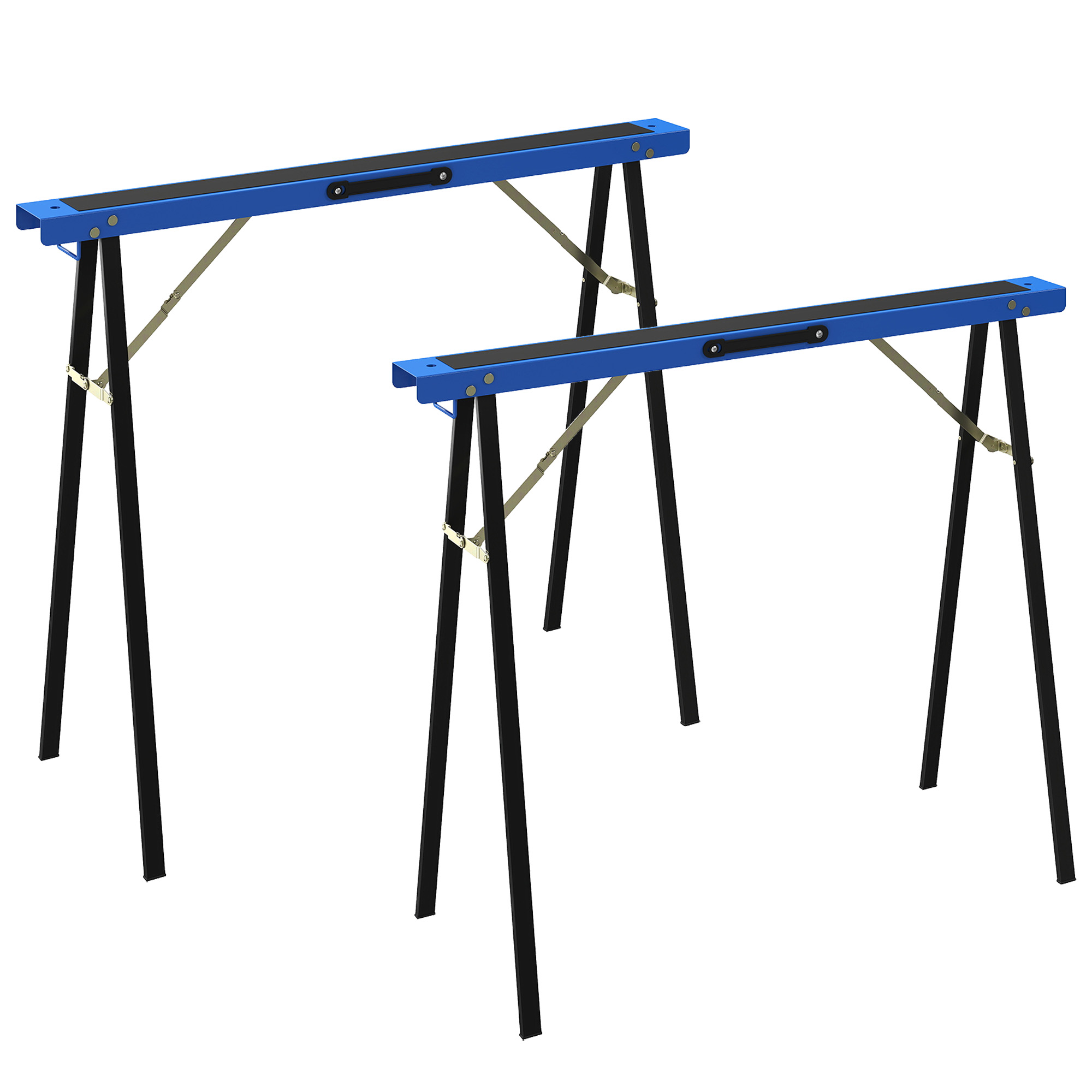 Set aus 2 robusten, klappbaren Sägeböcken aus Metall für Schreinerarbeiten und DIY-Projekte, Blau und Schwarz