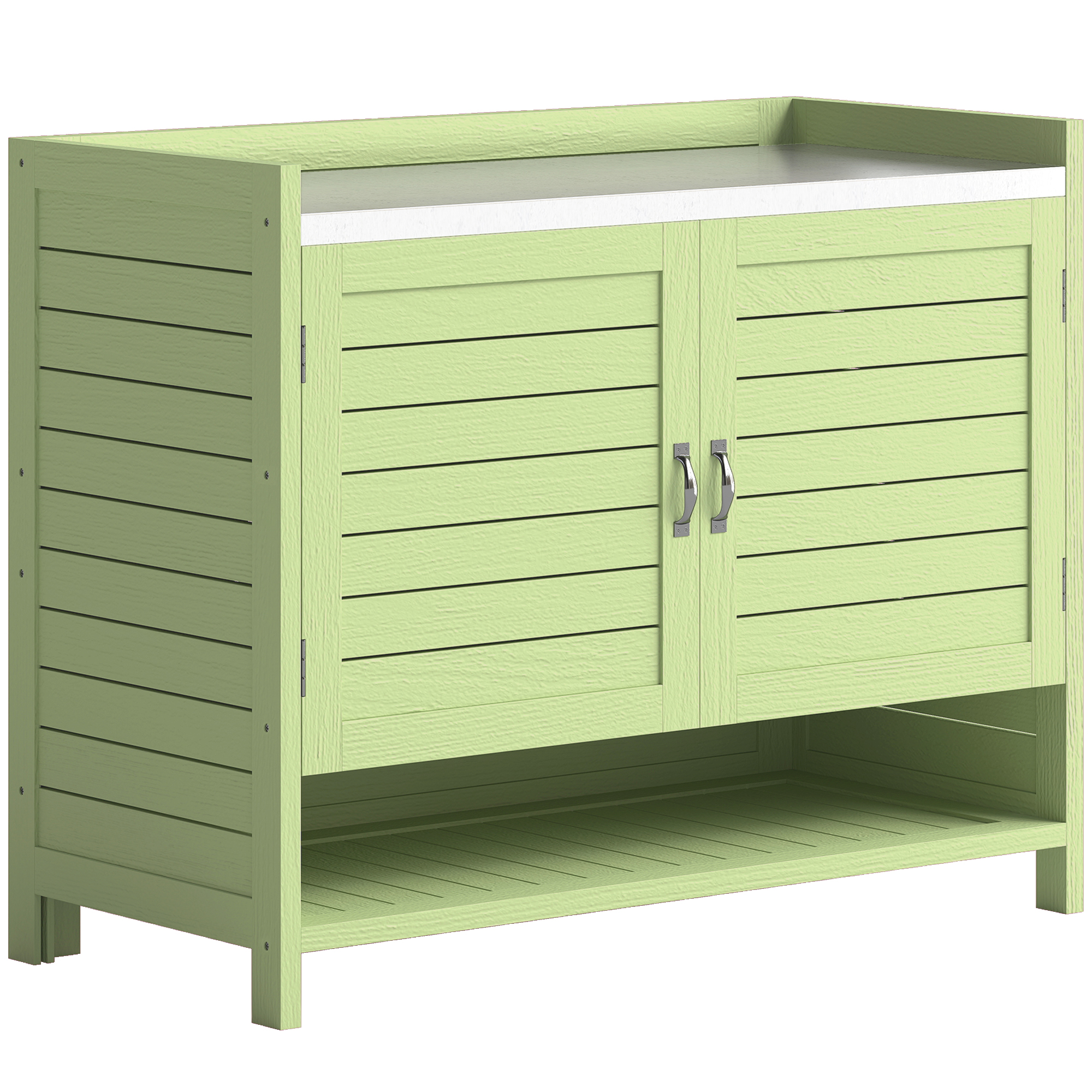 Pflanztisch mit Unterschrank aus Holz Outdoor Gartenschrank mit verzinkter Arbeitsplatte 3 Regalböden 88x40x70,5cm Grün