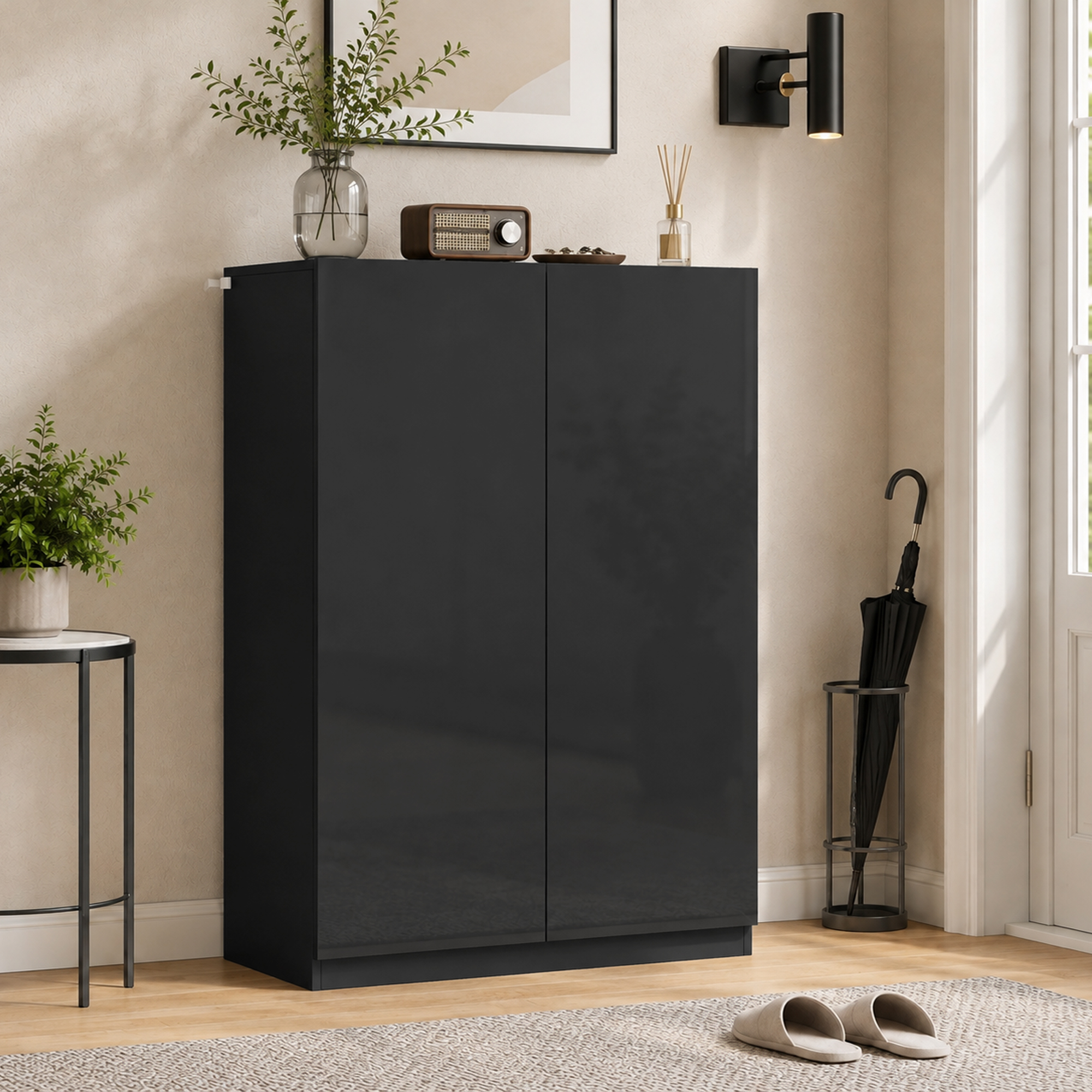 5-stufiger Schuhschrank für 20 Paar Schuhe, verstellbare Regale, für Eingangsbereich, Flur, Schwarz