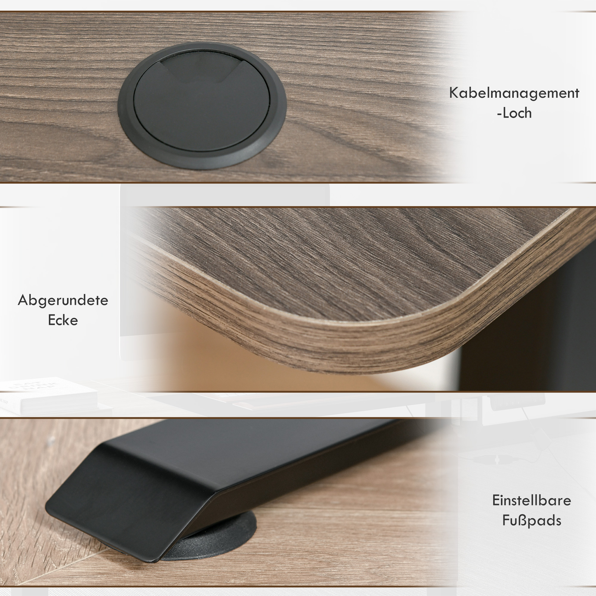 Höhenverstellbarer Schreibtisch Elektrisch 140 x 70 cm Computertisch mit 4 Memory-Steuerung, 4 tlg. Tischplatte, Steh-Sitz Tisch mit Anti-Kollision, Überhitzungsschutz Schwarz