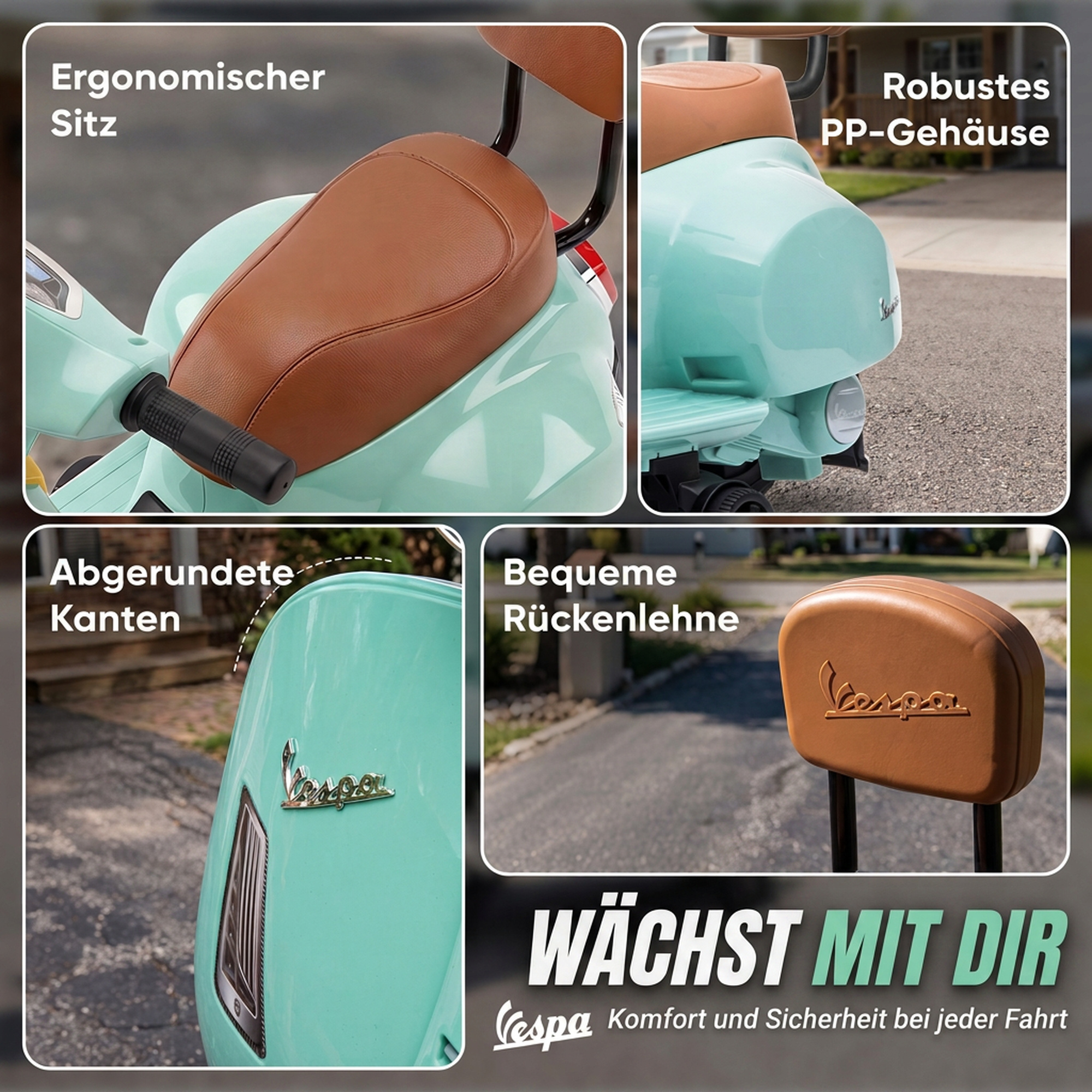 Elektro Motorrad Kinder Mini Vespa GTS 6V Elektromotorrad mit Lithium-Akku Ergonomischer Sitz Rückenlehne 1,5-3 Jahren