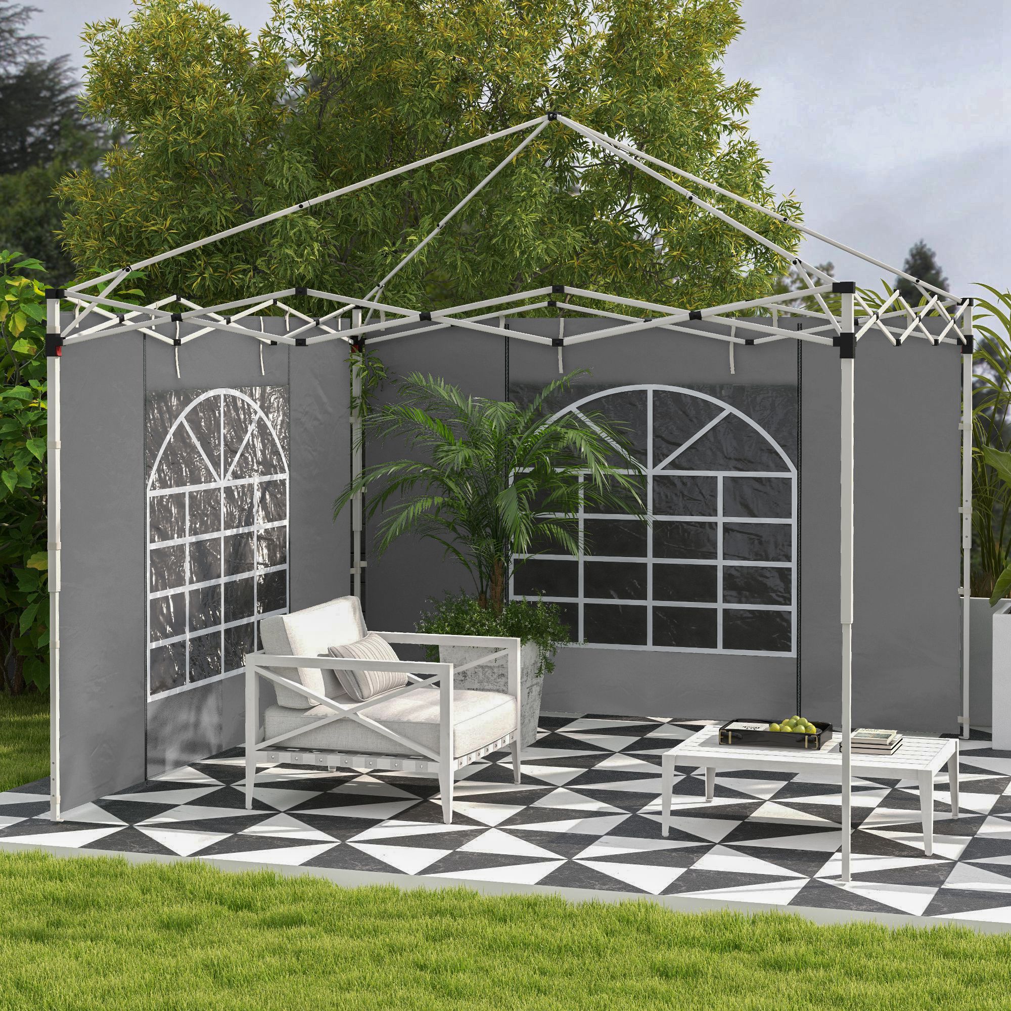Pavillon-Vorhänge, 2er-Set, für 3x6m oder 3x3m Gartenpavillons, mit Fenstern und Türen, Hellgrau