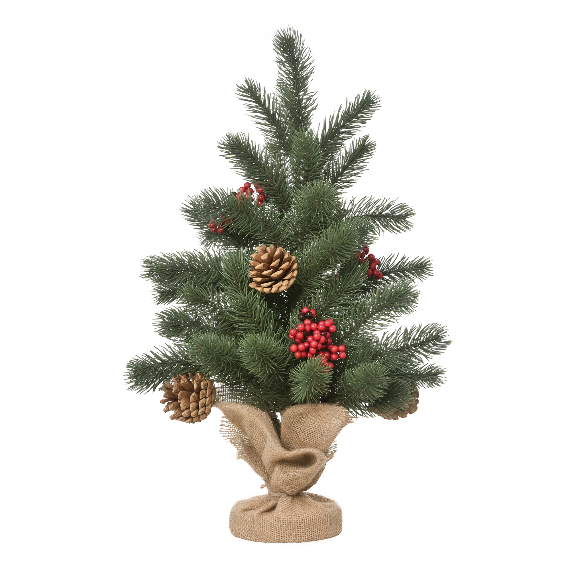 Mini-Weihnachtsbaum Weihnachtsdekoration, inkl. Schmuck, rote Beeren, 50 cm hoch, inkl. Zementsockel, Grün + Mehrfarbig