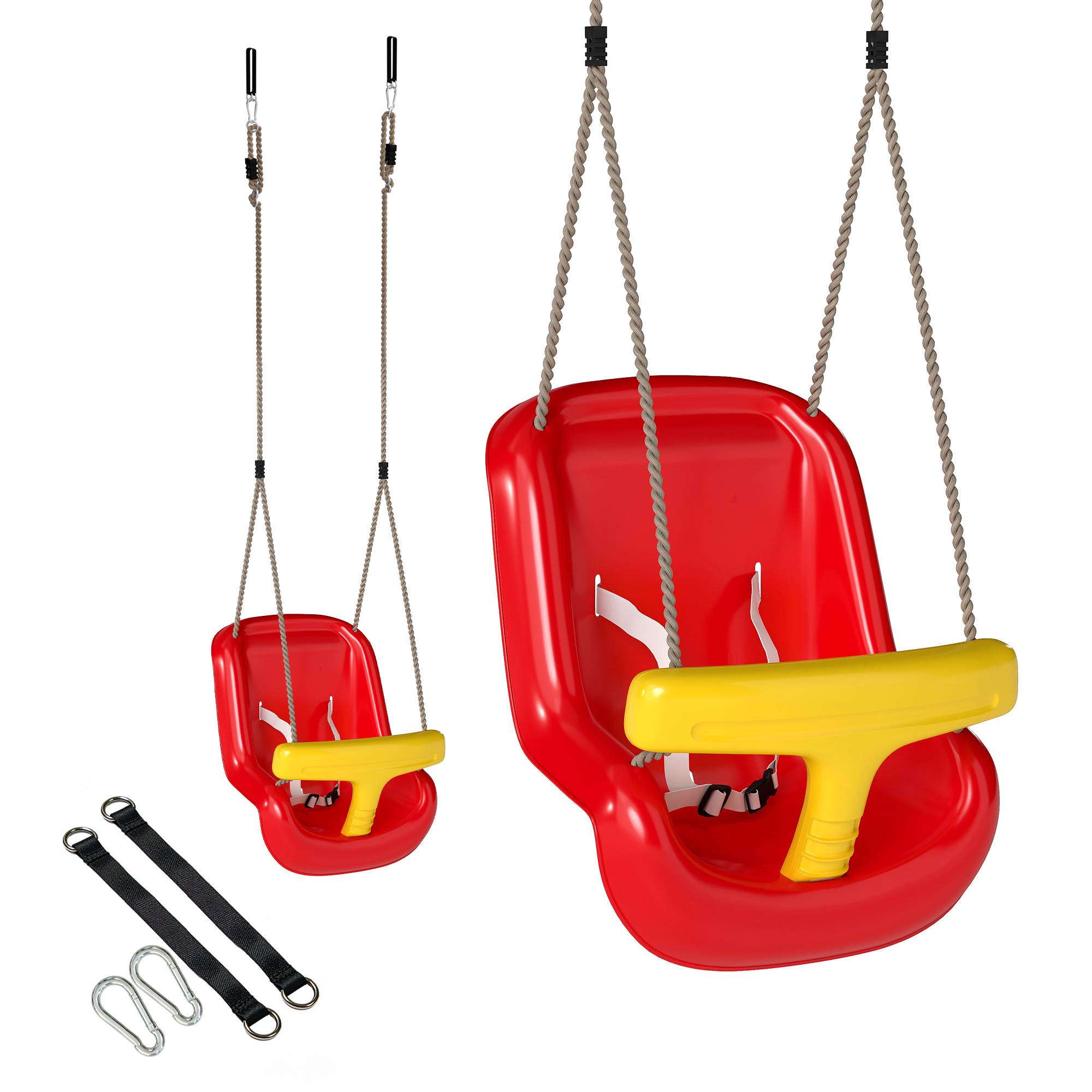 Babyschaukel verstellbar Mitwachsend Babysitz mit Rückenlehne, Sicherheitsgeländer, für Kinder von 9-36 Monaten, Rot